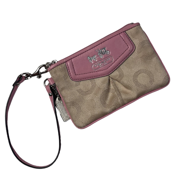 (W) Coach C Monogram Wristlet Pink/Ivory