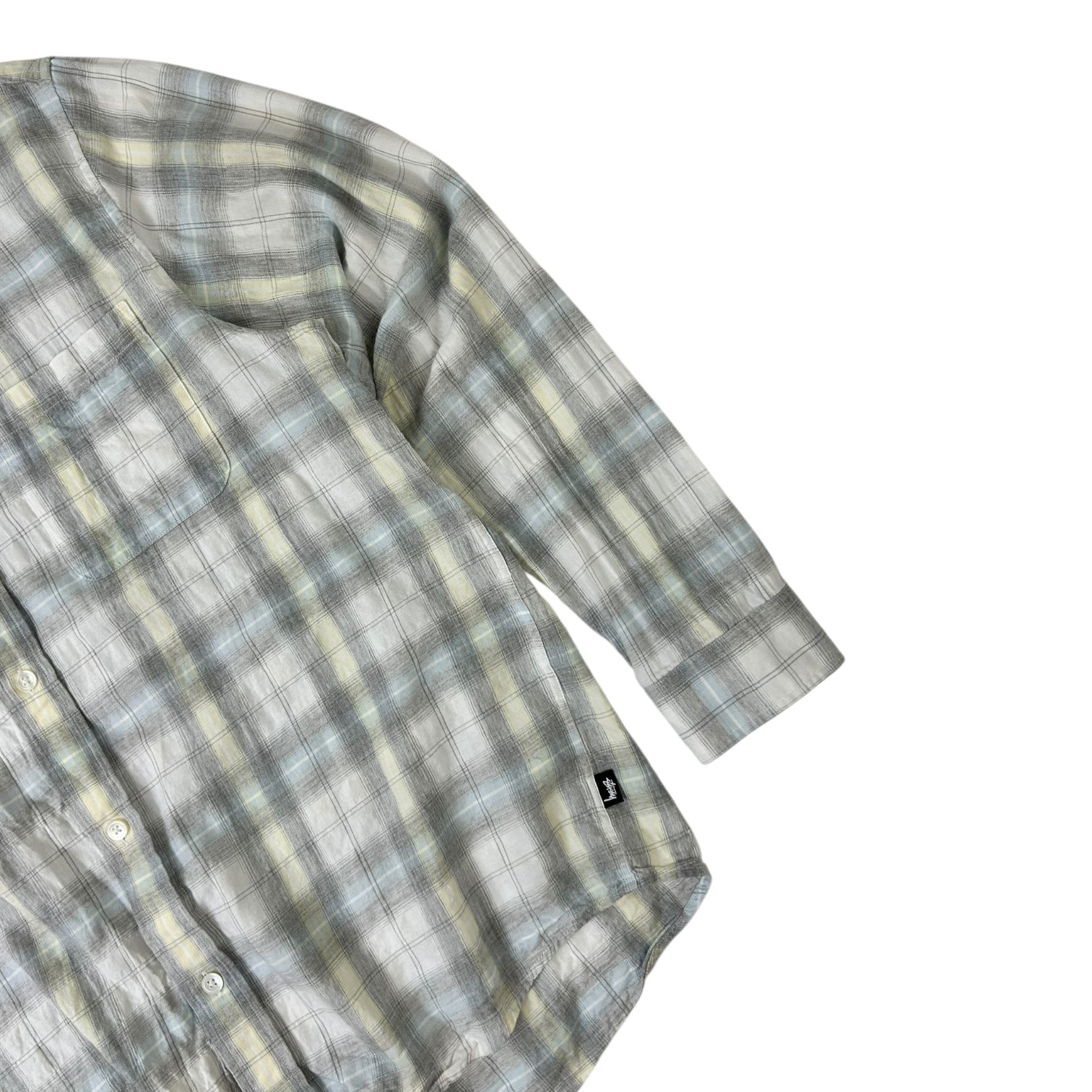 Stussy Beach Plaid Button Up Shirt Yellow/Light Blue Cotton