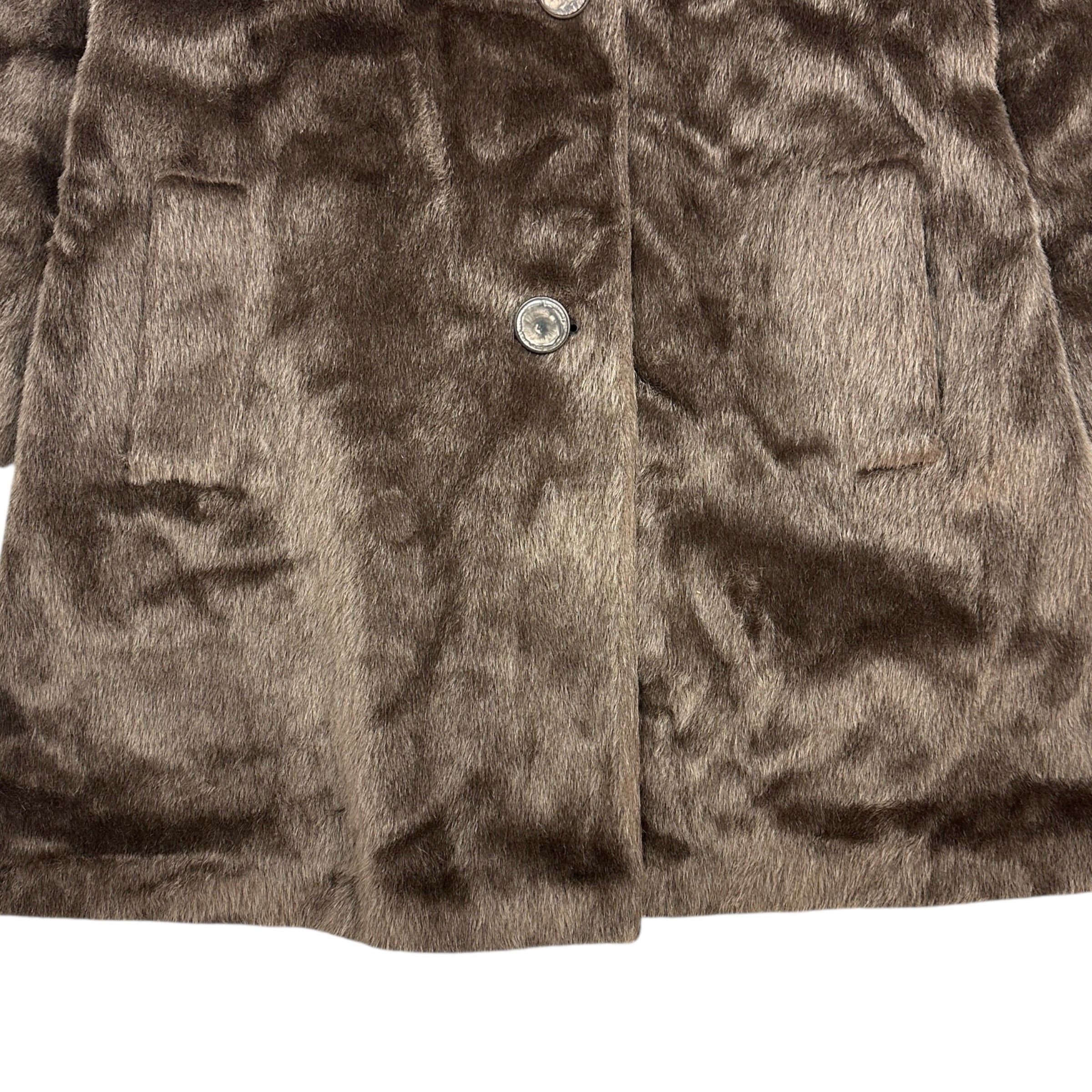 (W) Faux Fur Collared Teddy Coat Brown