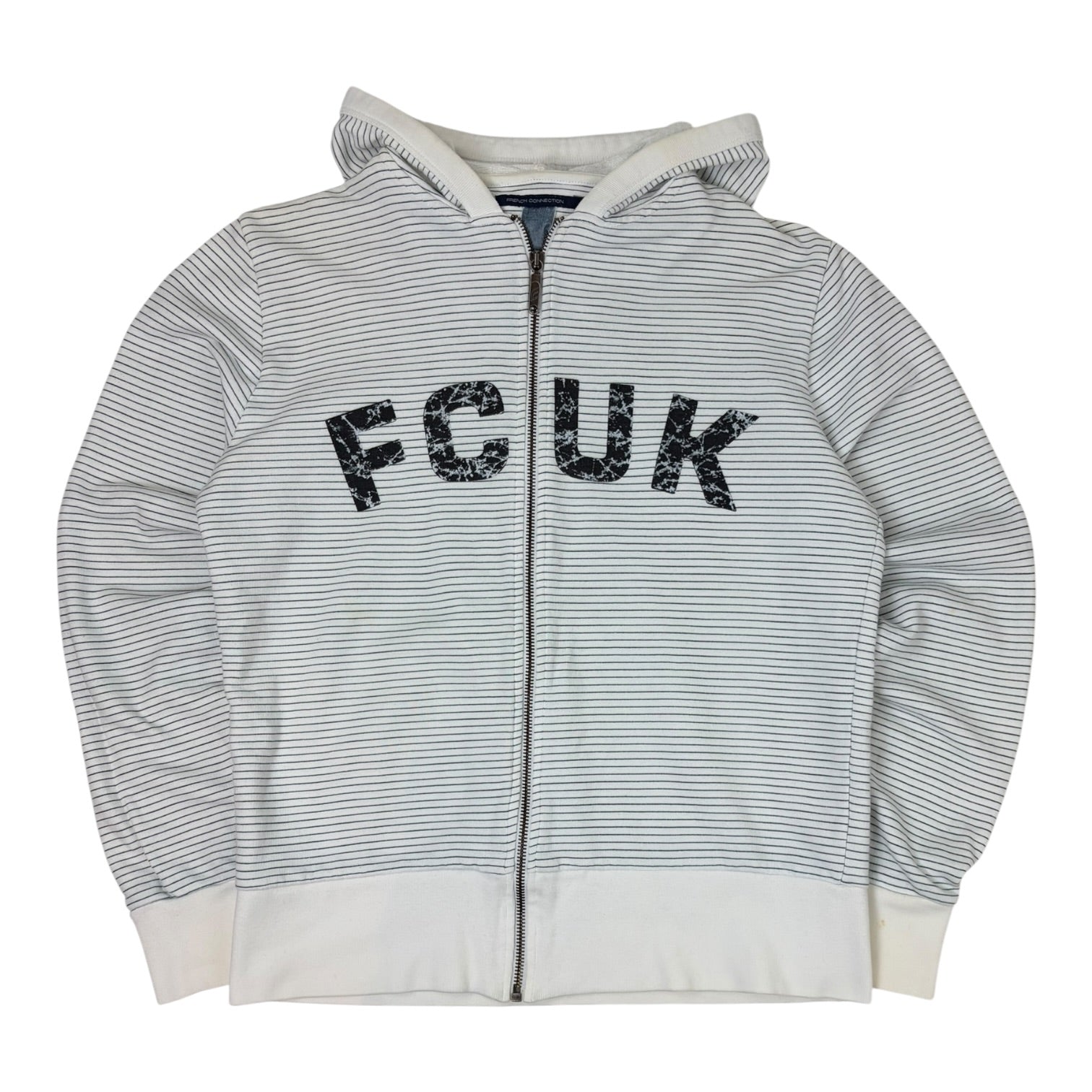 (W) Vintage French Connection FCUK Striped Zip Up Sweatshirt White/Navy