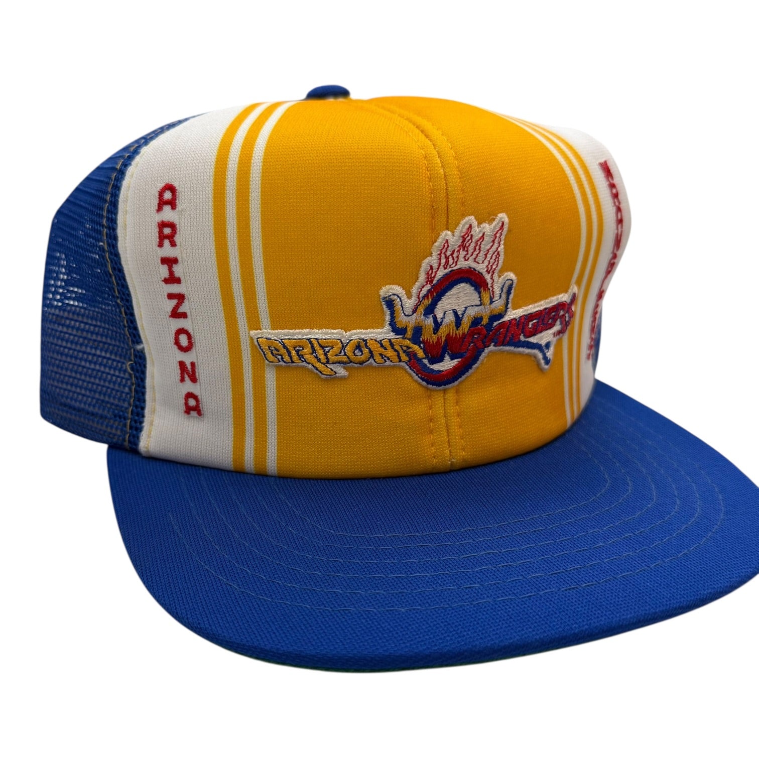 Vintage Ted Fletcher Arizona Wranglers Mesh Trucker Hat Yellow/Blue
