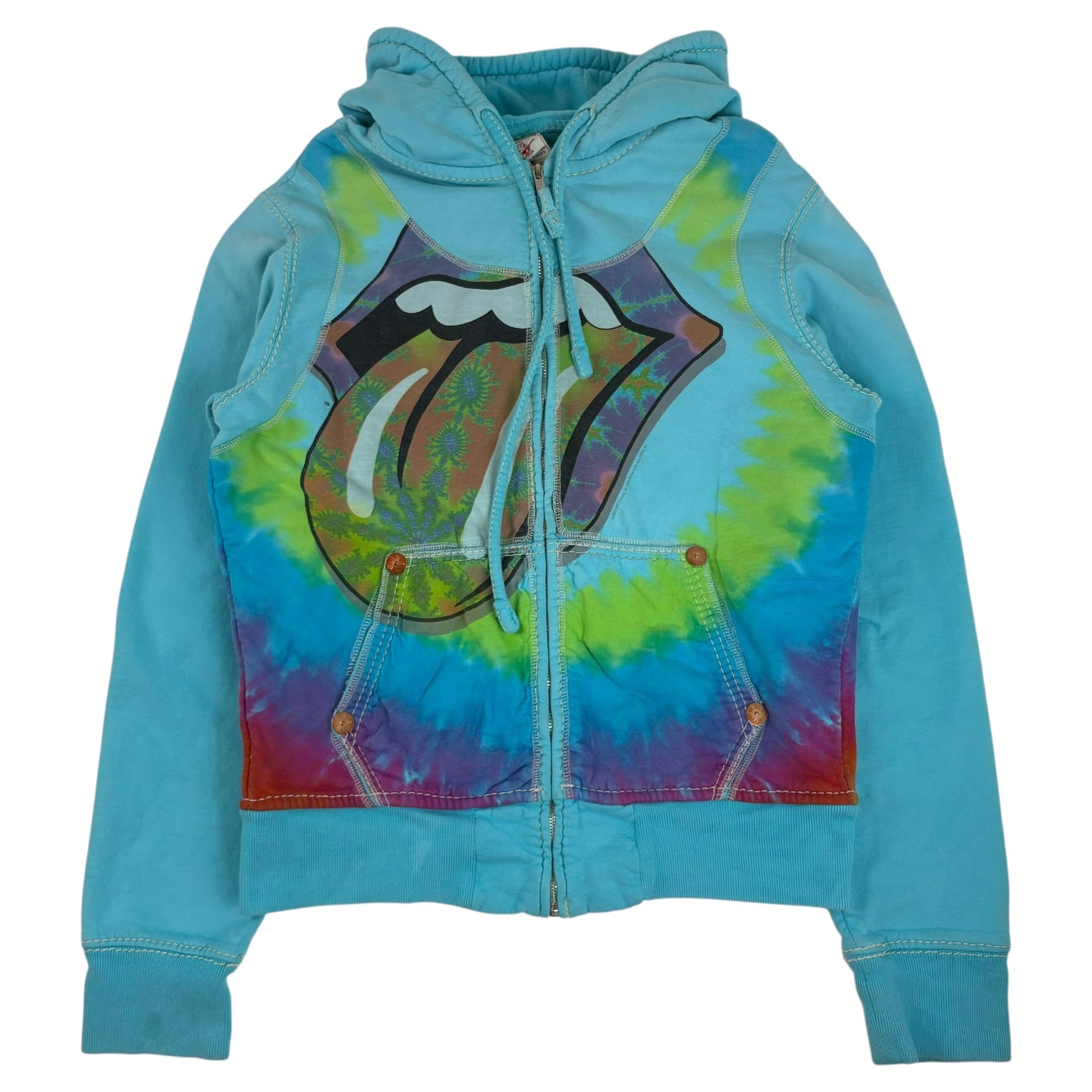 Vintage Y2K True Religion x The Rolling Stones Tie Dye Zip Up Hoodie Blue