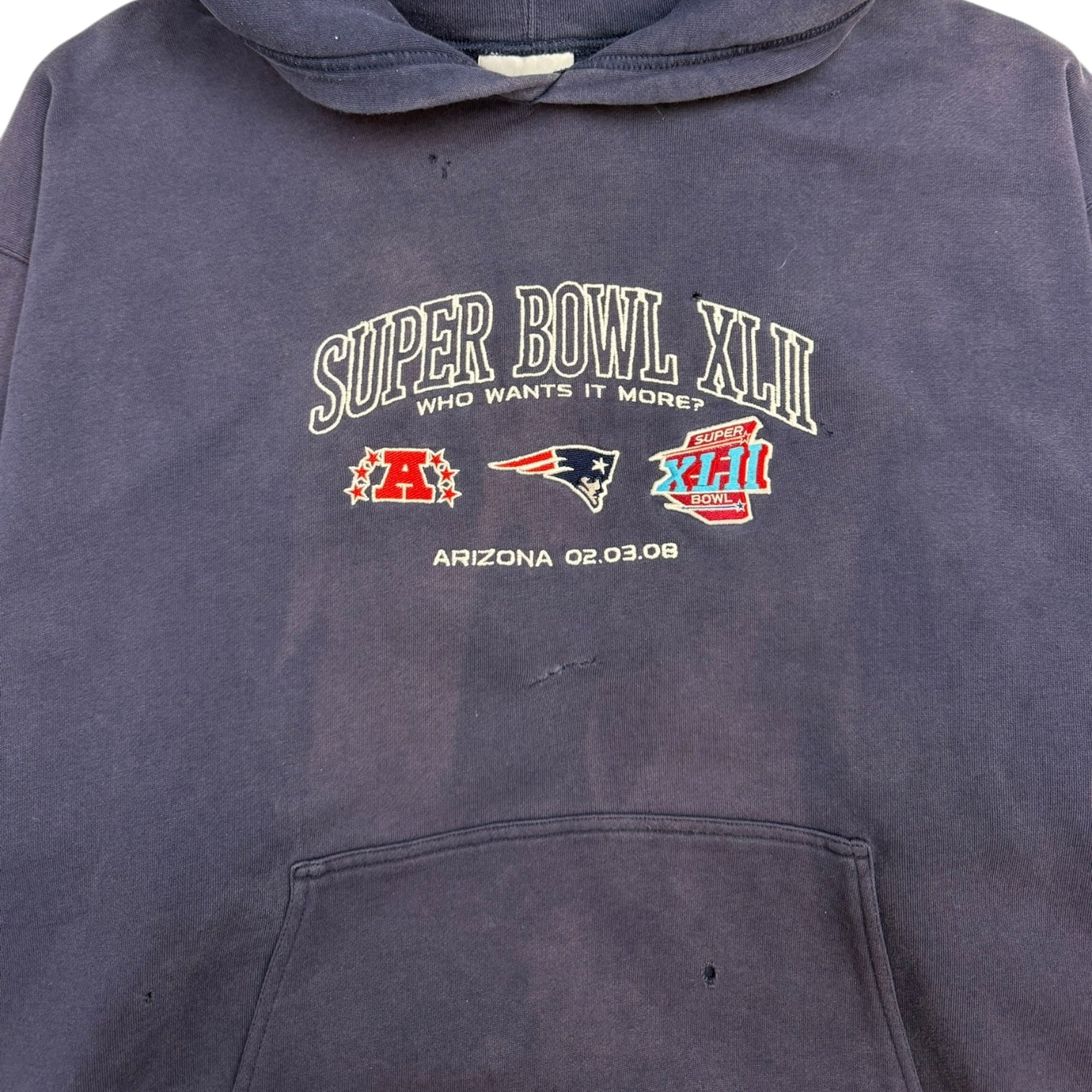 Vintage New England Patriots Super Bowl Hoodie Washed Navy