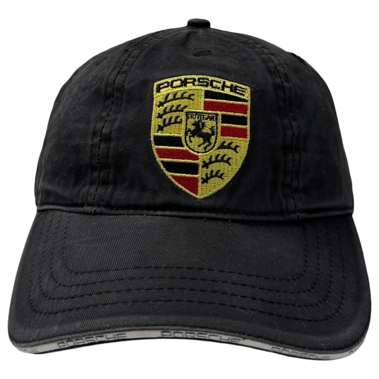 Vintage Porsche Embroidered Logo Strap Back Hat Black