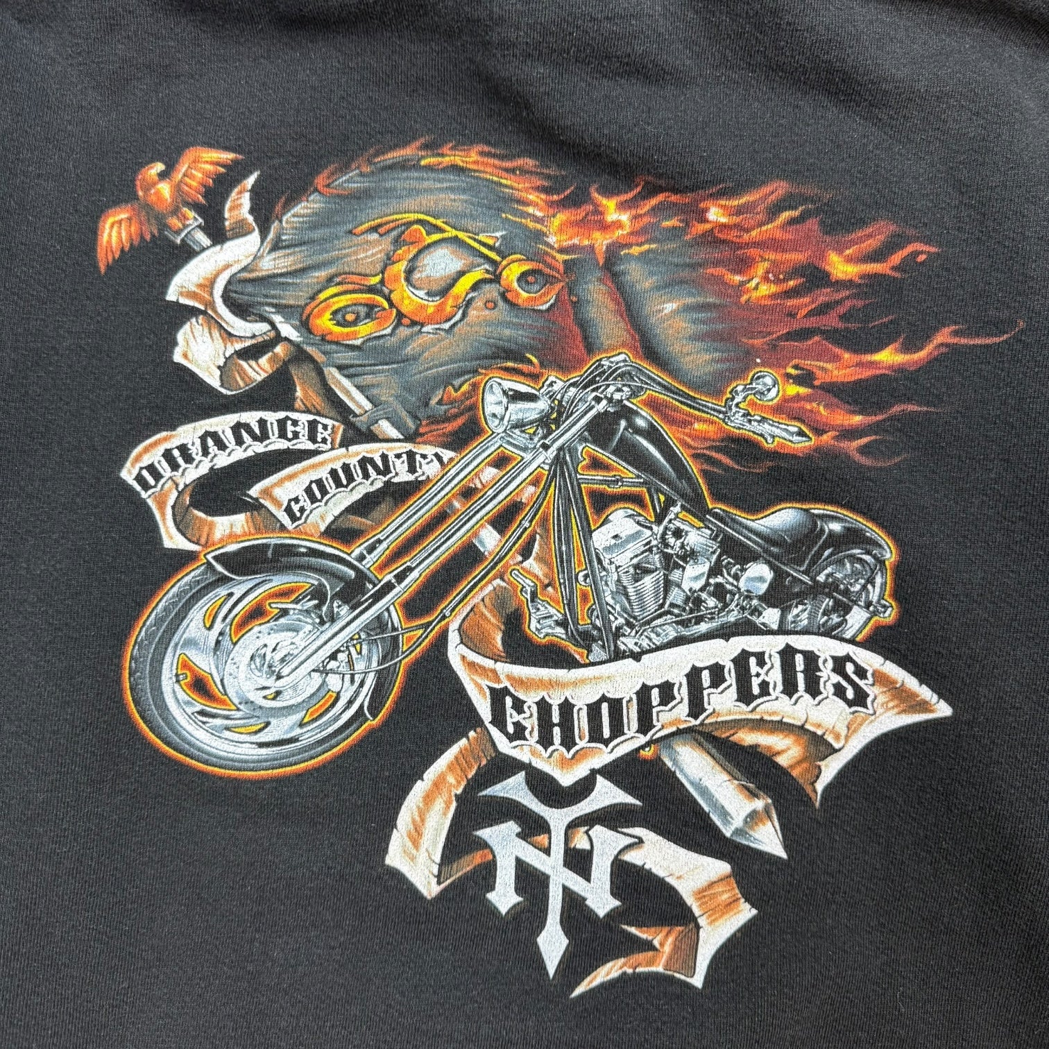 Vintage Orange County Chopping Flaming Chopper Hoodie Black
