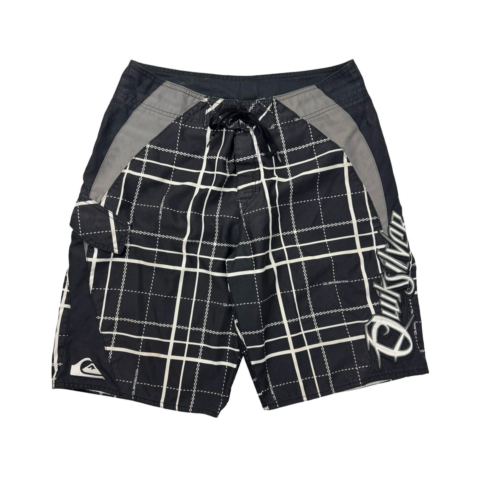 Y2K Quiksilver Embroidered Surf Board Shorts Blk/Wht