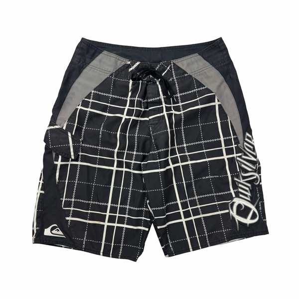 Y2K Quiksilver Embroidered Surf Board Shorts Blk/Wht