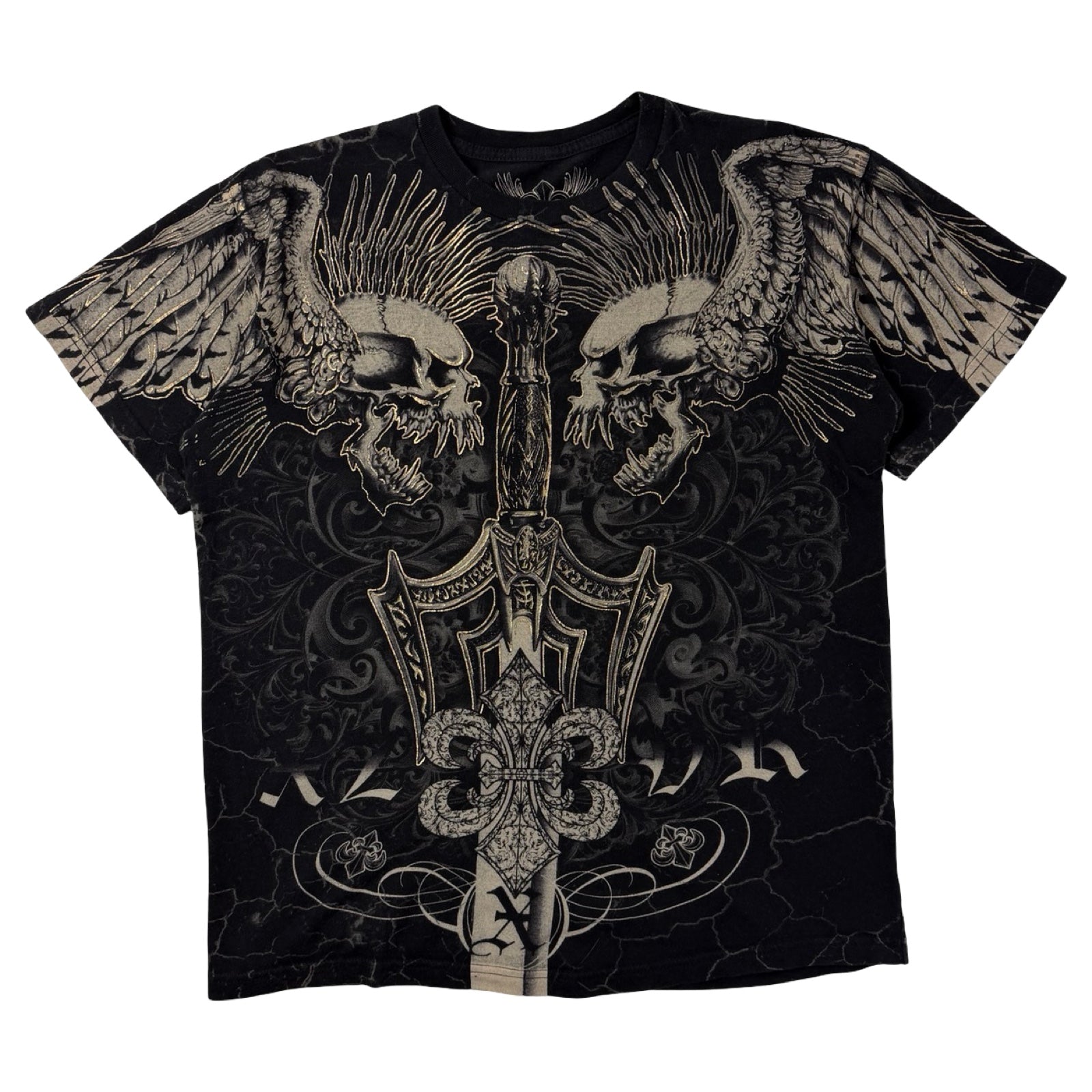 Vintage Y2K Xzavier Screaming Punk Skulls T-Shirt Black