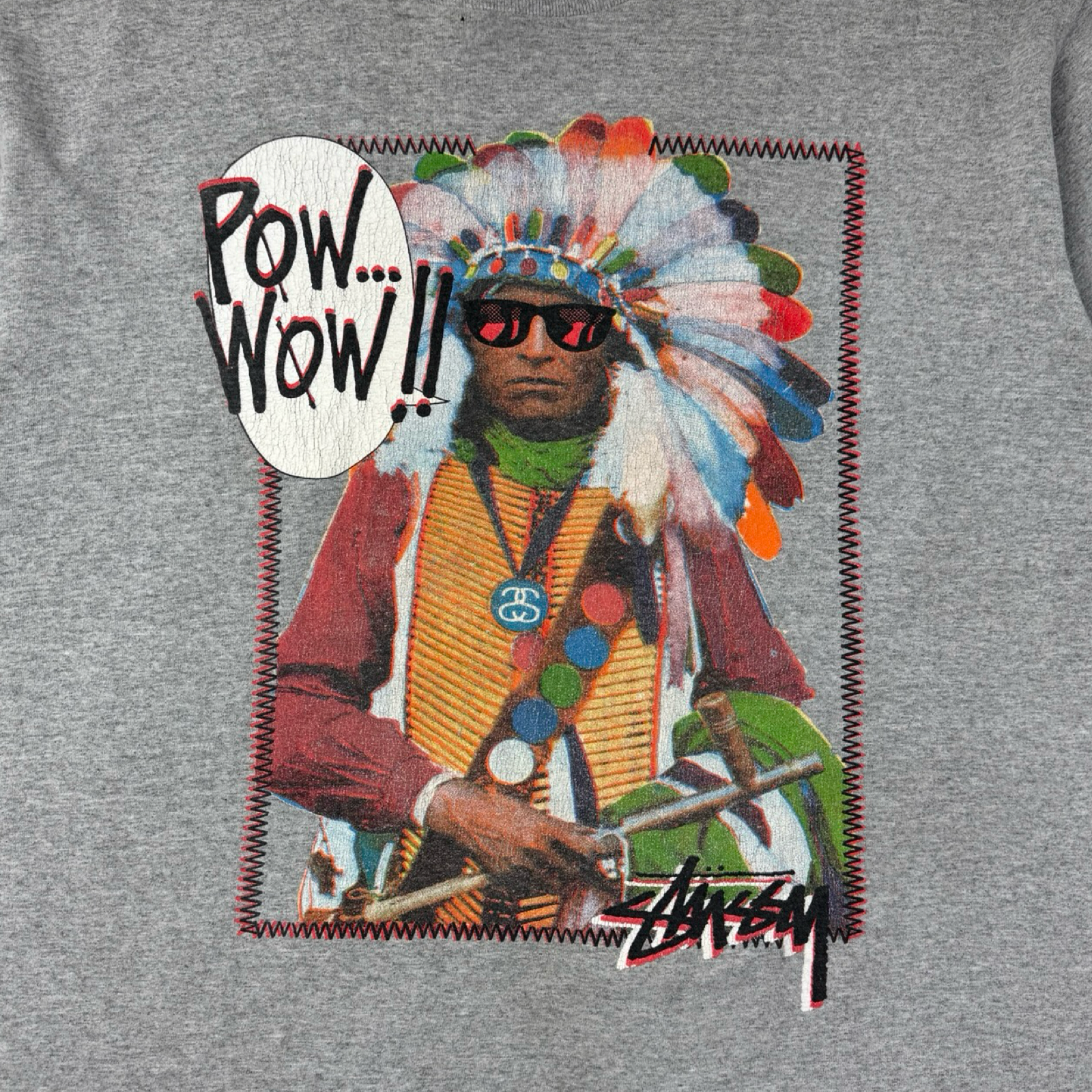 Vintage Stussy Pow Wow T-Shirt Heather Grey