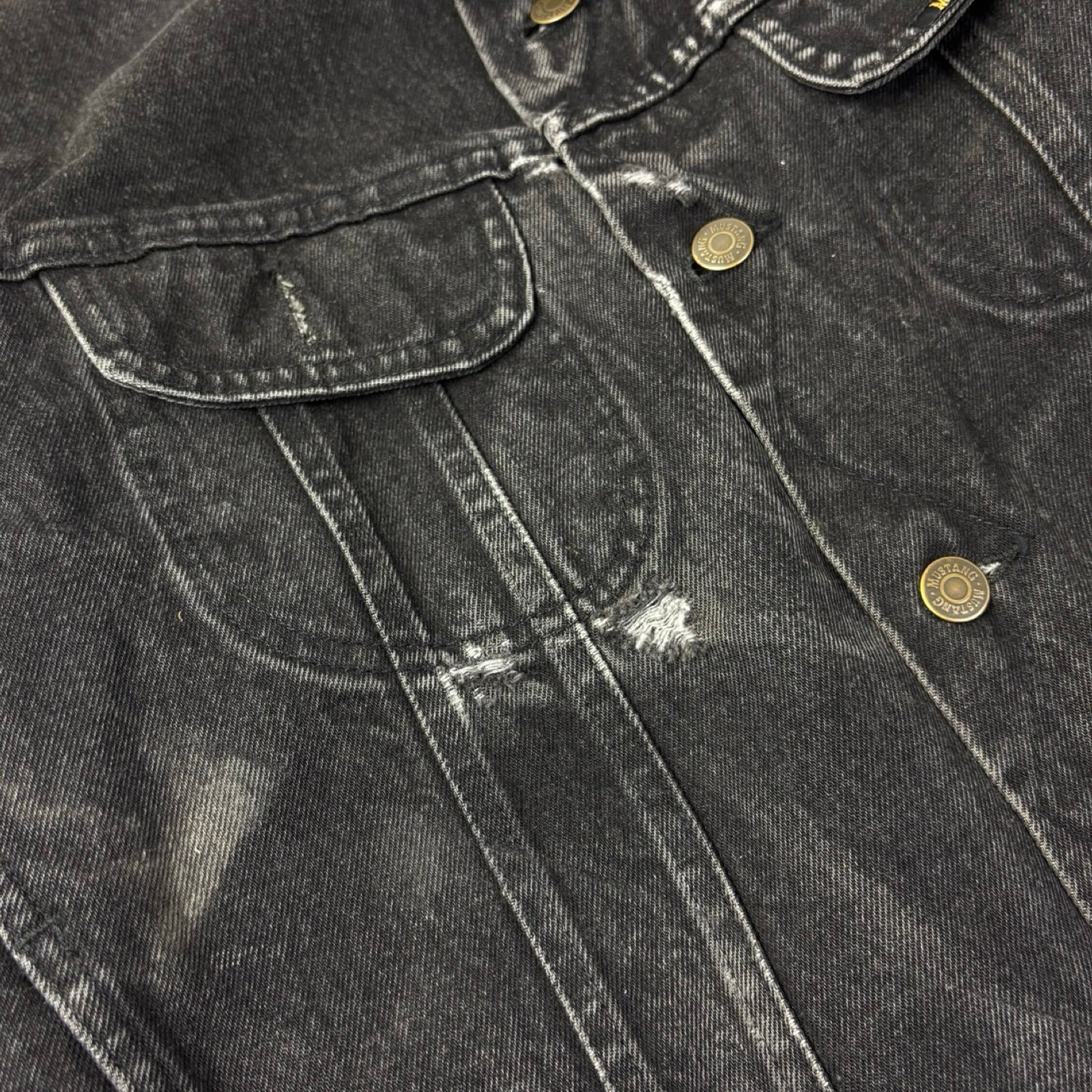 Vintage Storm Rider Mustang Denim Trucker Jacket Washed Black