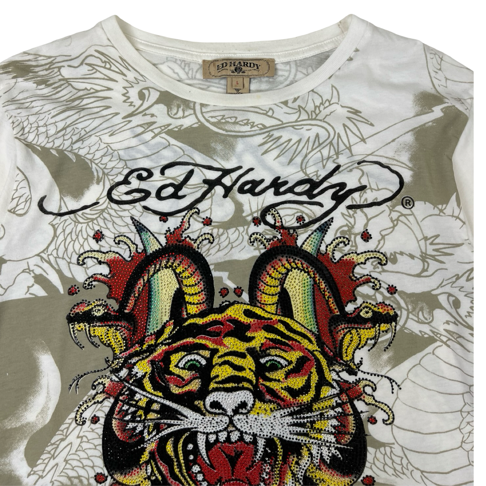 Vintage Ed Hardy by Christian Audigier Tiger Long Sleeve T-Shirt White