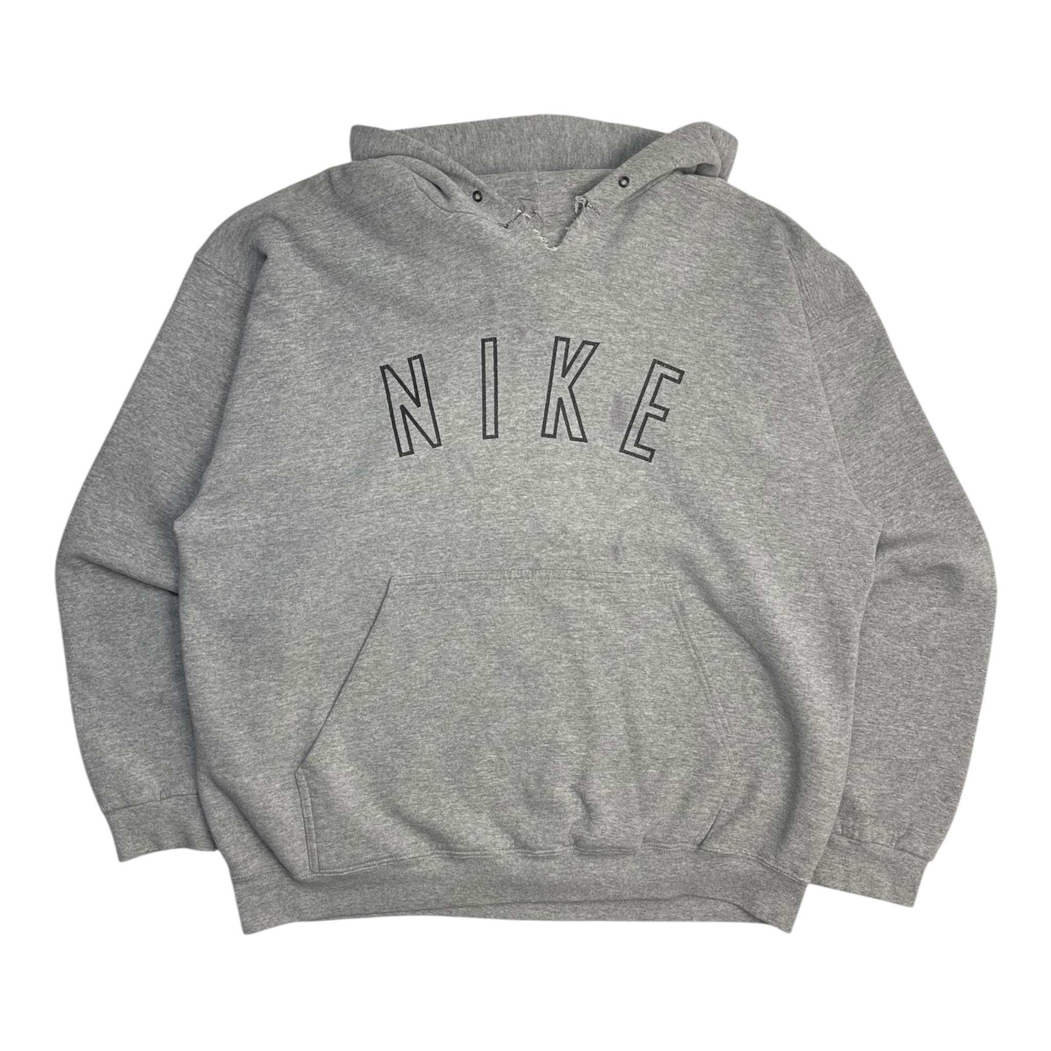 Vintage Nike Center Spellout Hooded Sweatshirt Grey