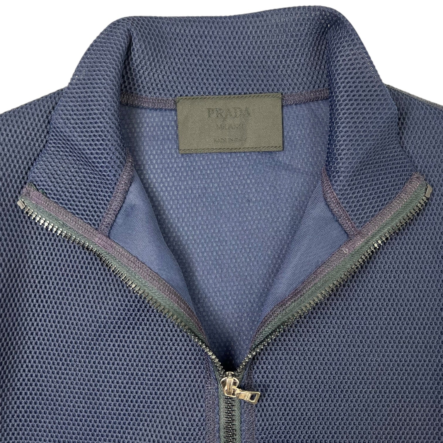 Prada Mock Neck Full-Zip Knit Jacket Navy