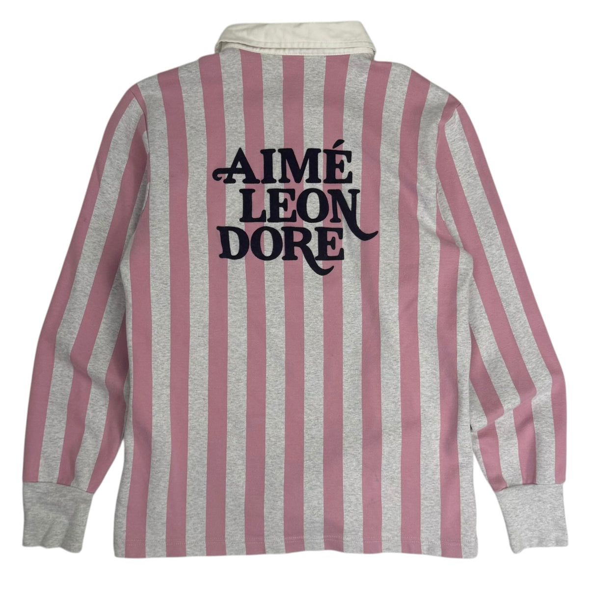 Aimé Leon Dore Flock Print LS Striped Polo Pink White