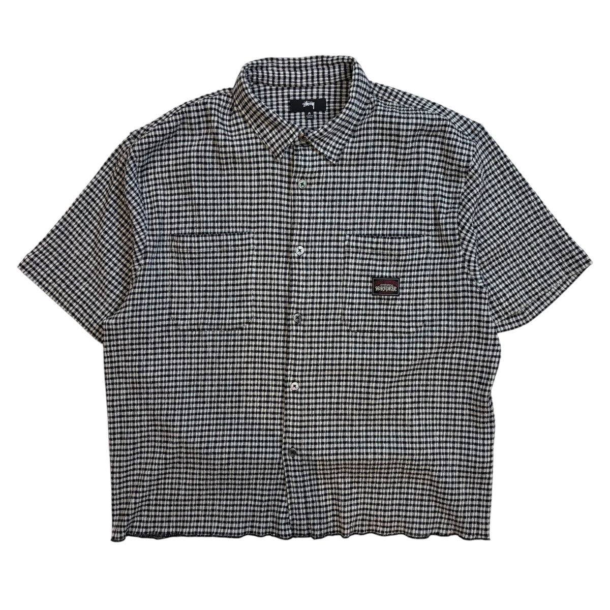 Stussy Crinkled Check Short Sleeve Button-Up Shirt Black/White