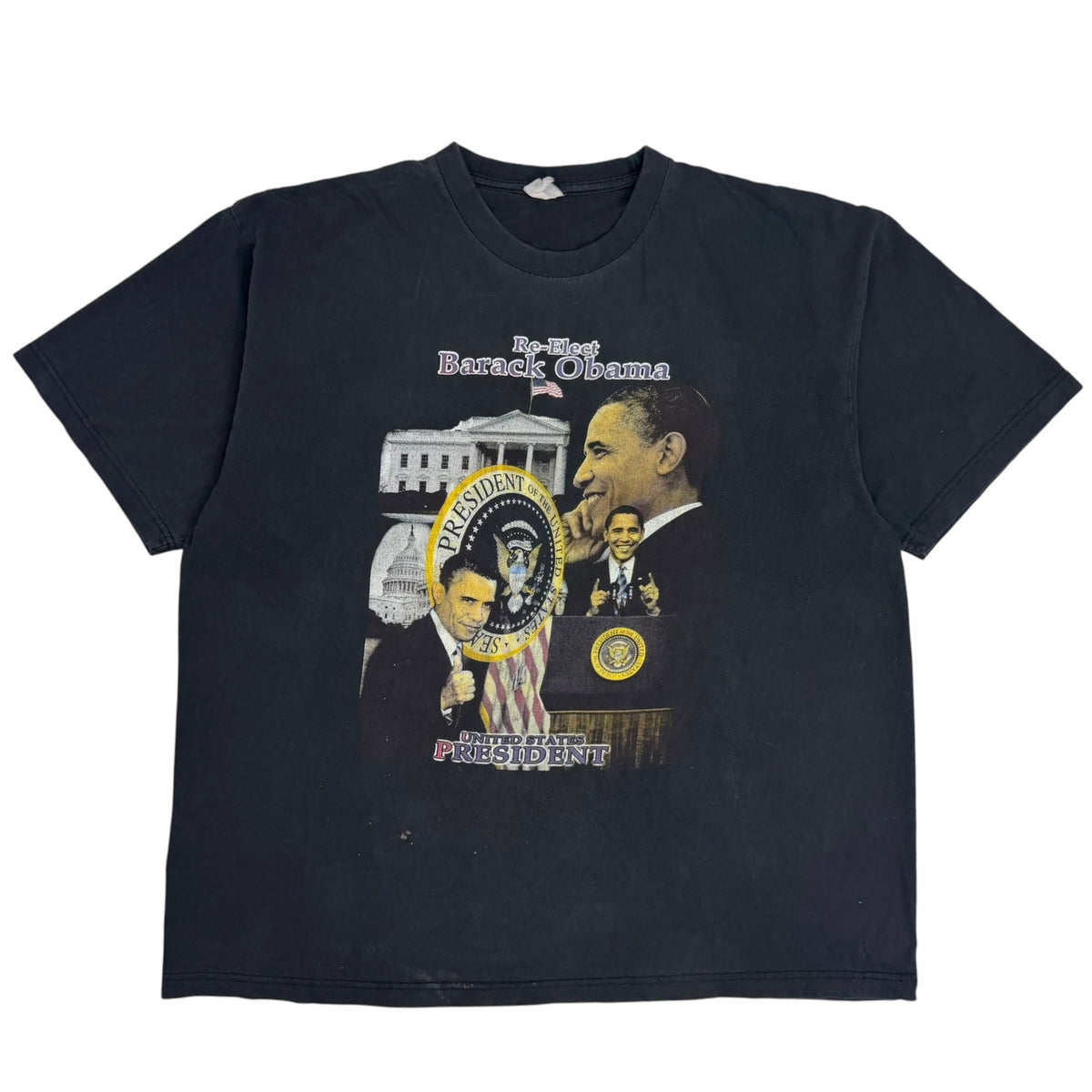 2012 Barack Obama Re-Elect Rap Tee Faded Black