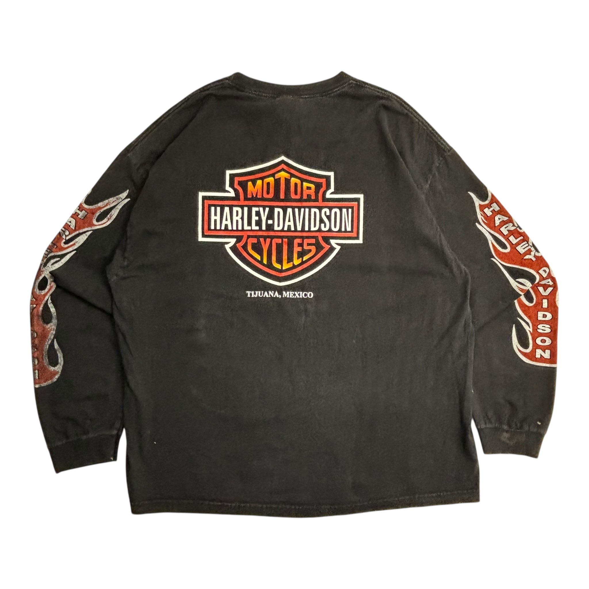 Vintage Harley Davidson Flame Longsleeve T-Shirt Black
