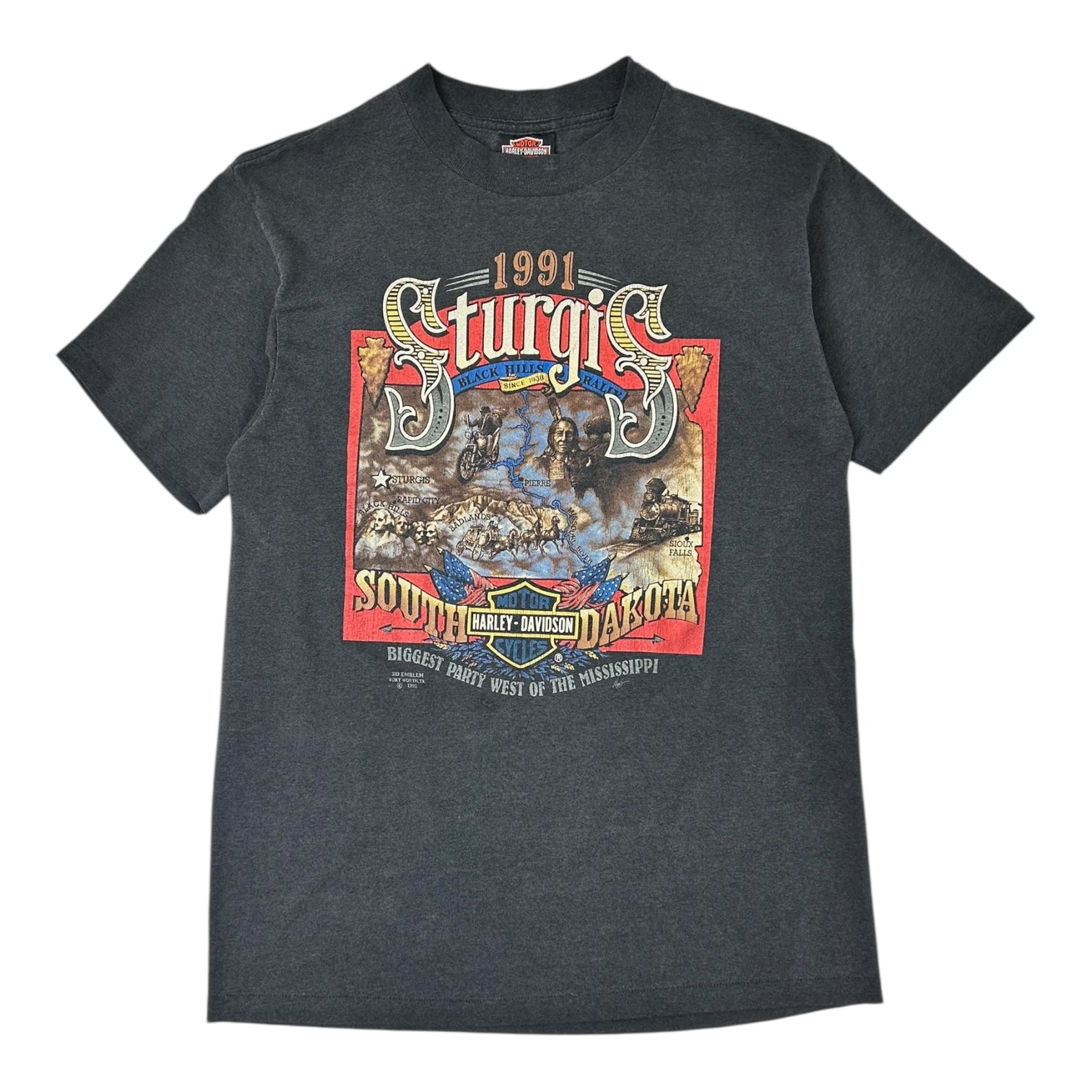 Vintage 1991 Harley Davidson Sturgis 3D Emblem T-Shirt Black