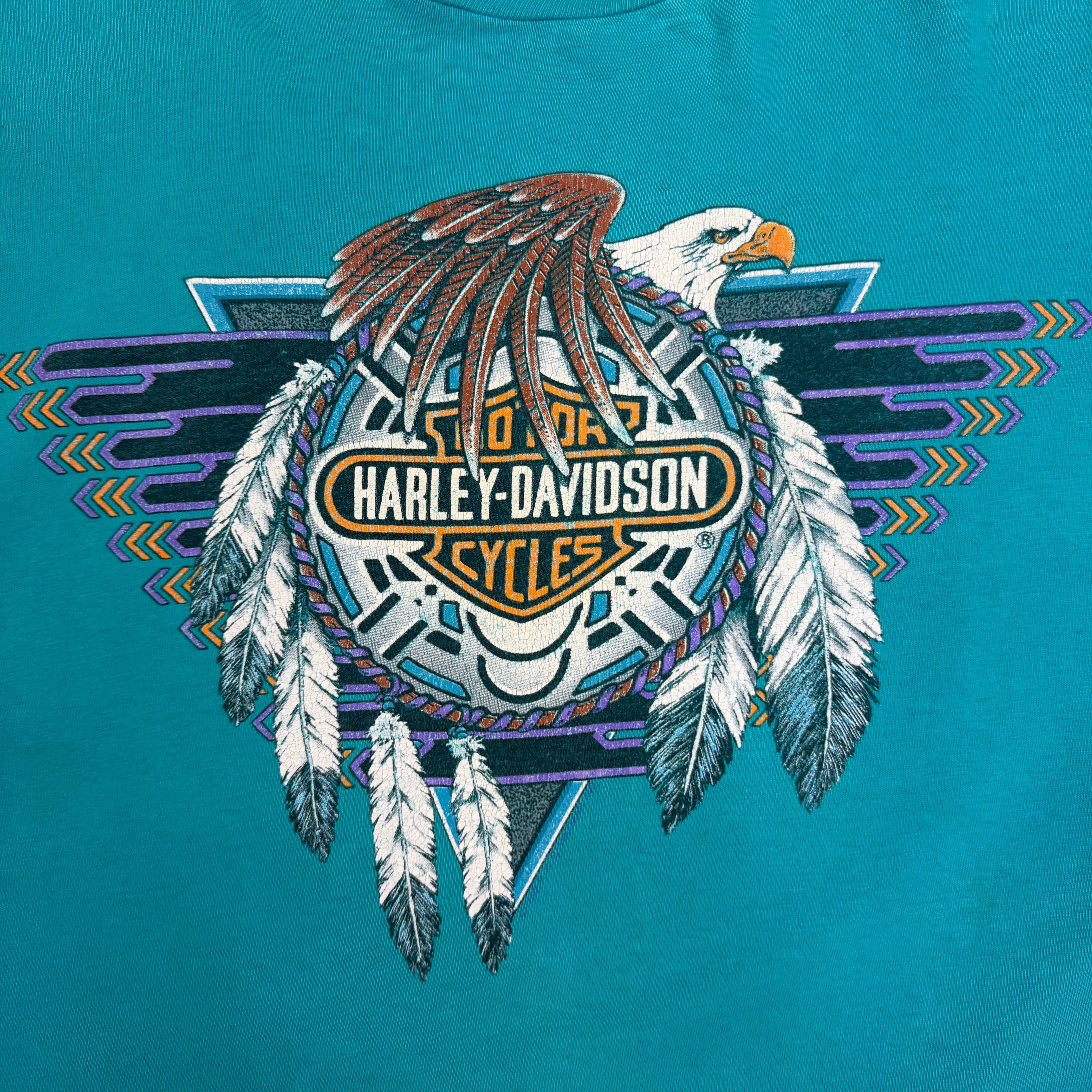 Vintage Harley Davidson Southside Indianapolis Sales & Services Tee Teal