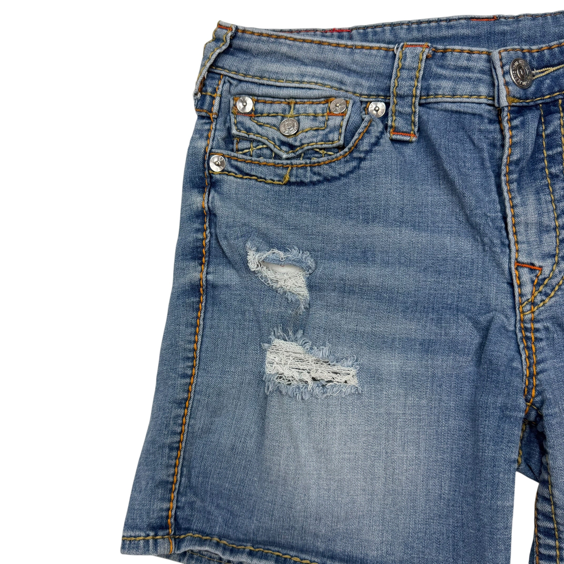 (W) Vintage True Religion Distressed Denim Shorts Blue