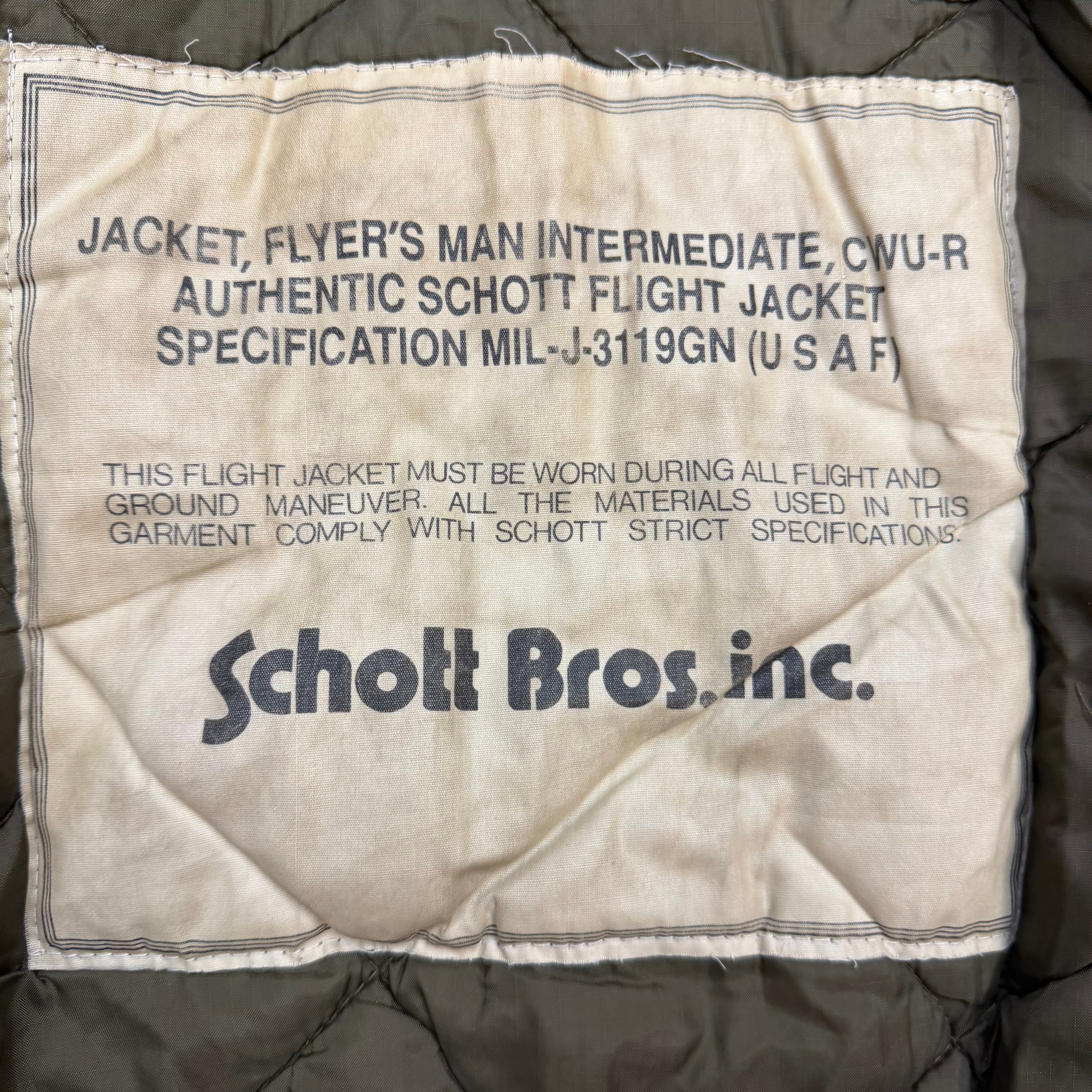 Vintage Schott CWU-R Flight Jacket Satin Brown