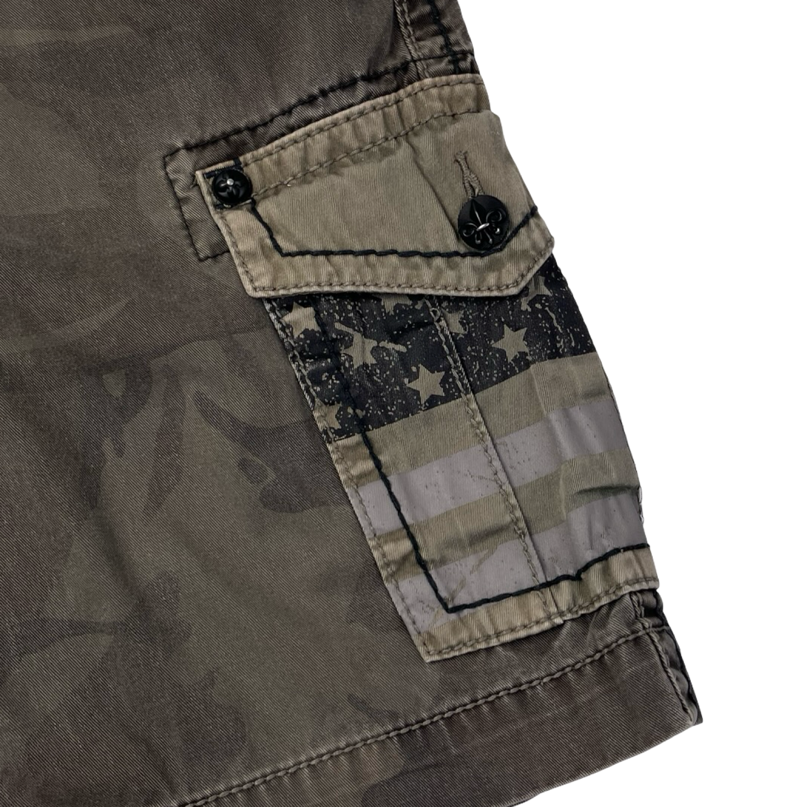 Y2K Rock Revival Embellished Shorts Militant Camo