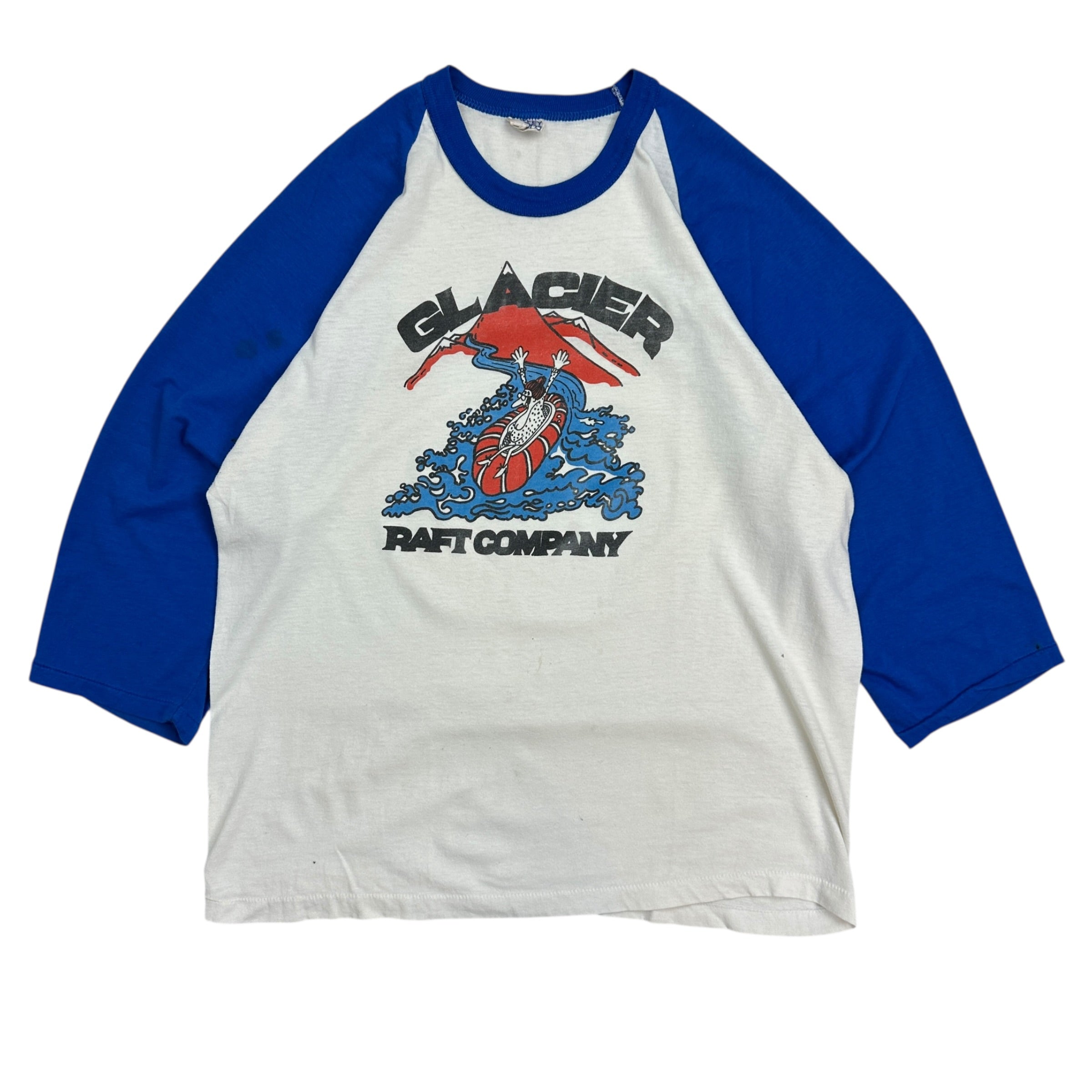1980s Glacier Raft Company Baseball Tee Blue/White