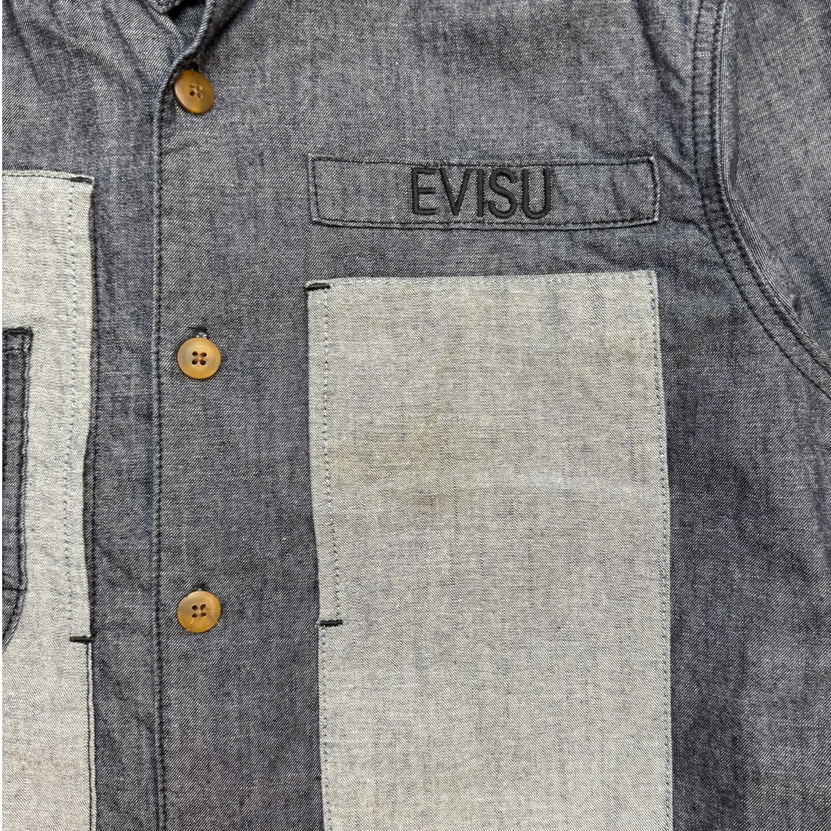 Evisu Denim Utility Button Up Shirt Dark Wash