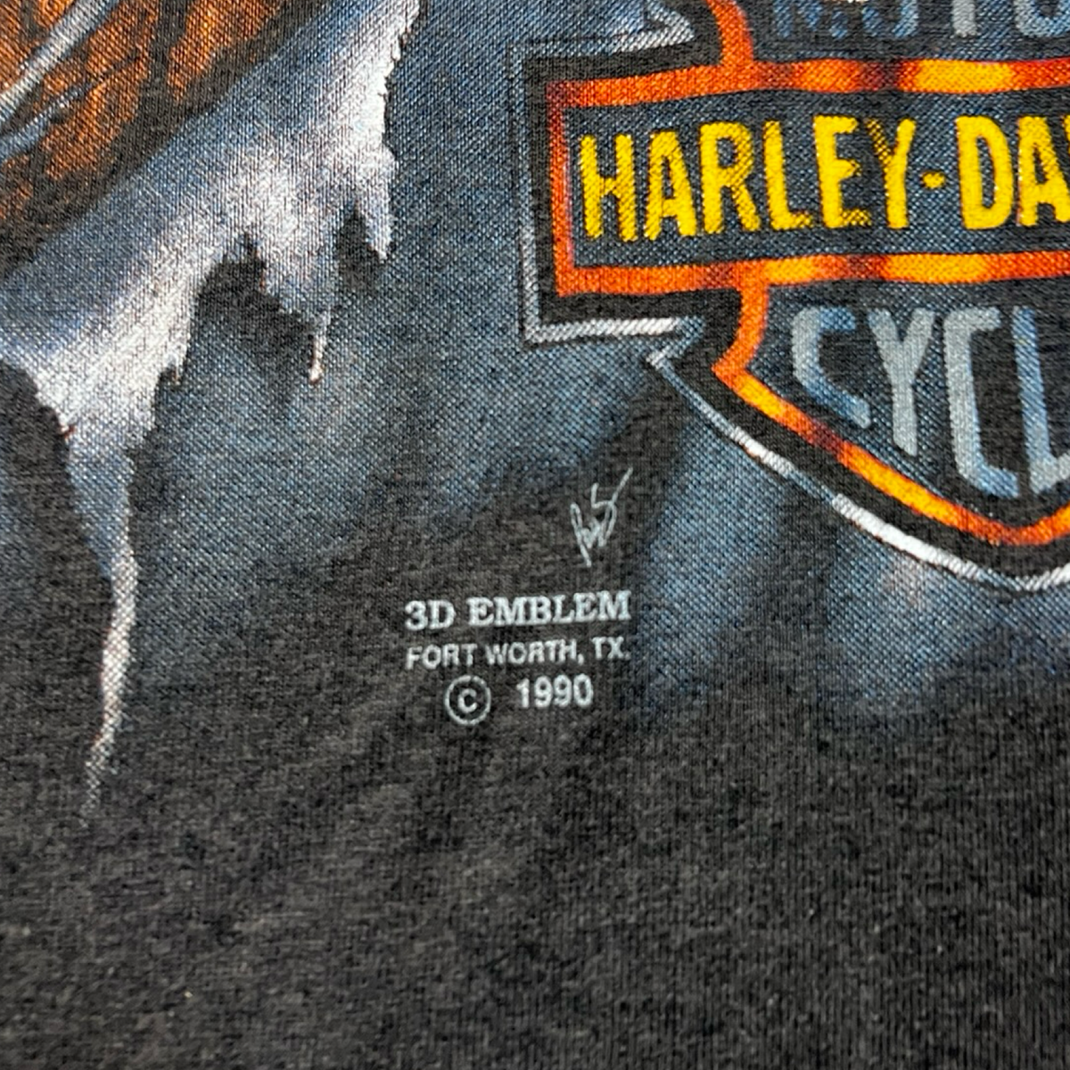 1990 Harley Davidson 3D Emblem Eagle Claw T-Shirt Black
