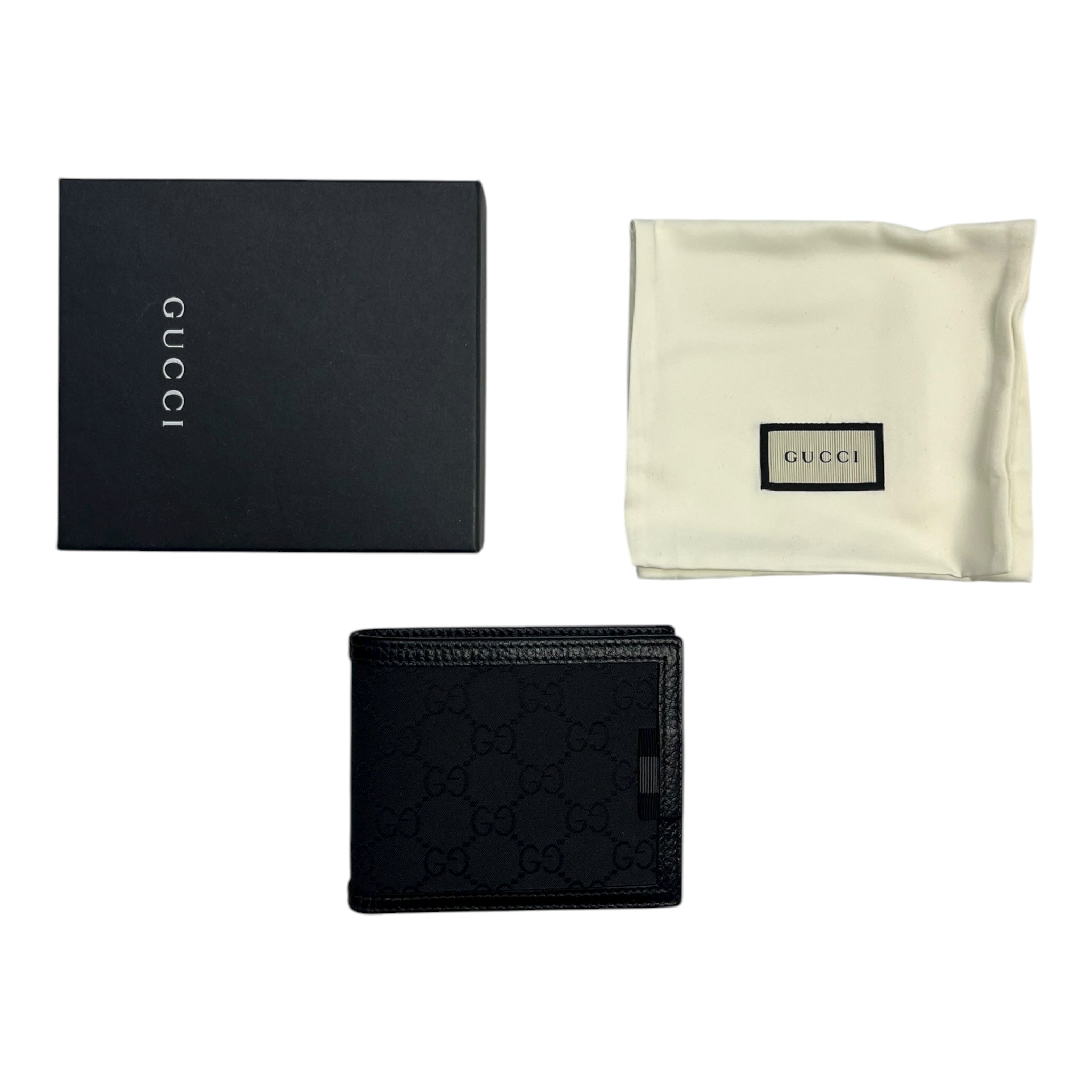 Gucci GG Jacquard Black Nylon/Leather Bifold Wallet