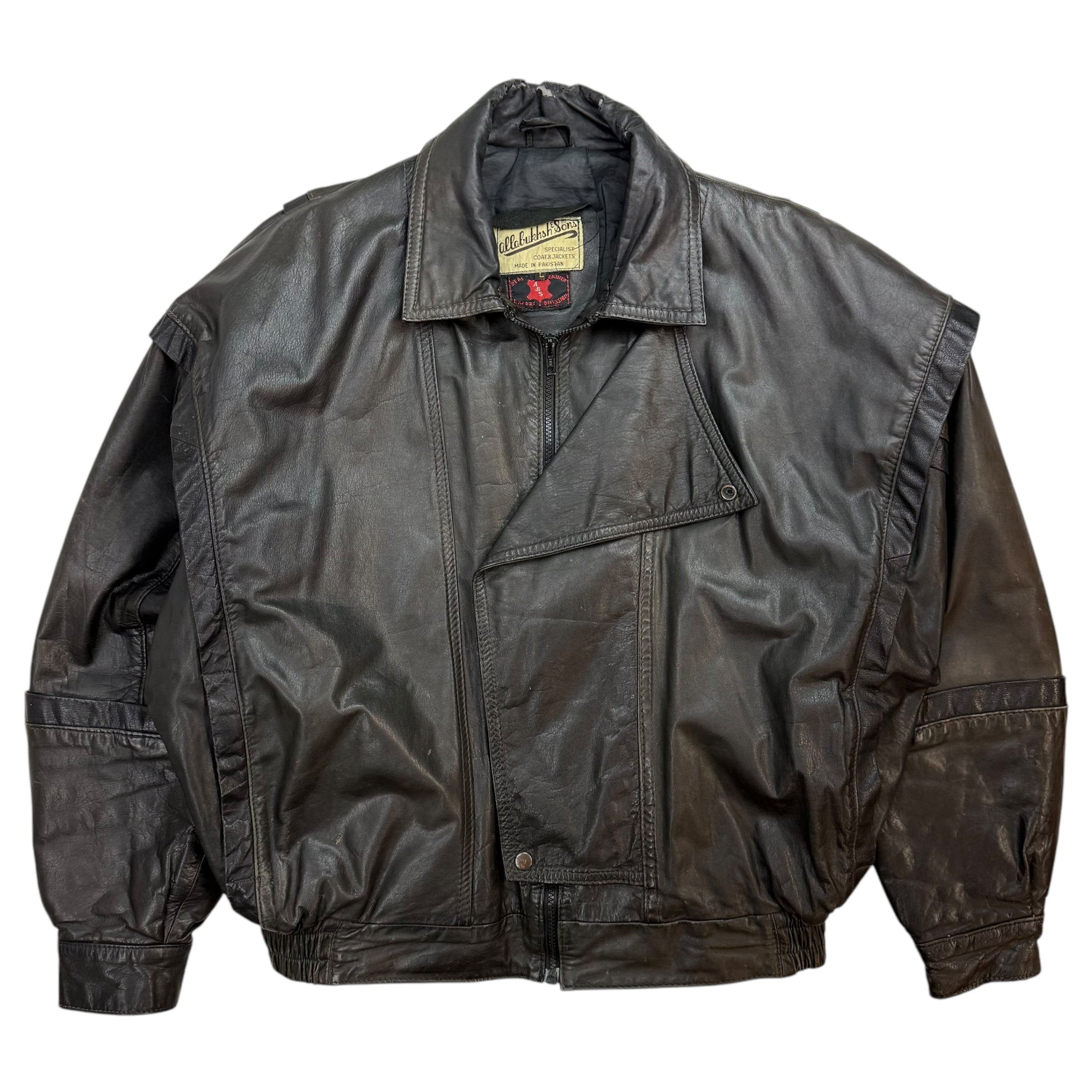 Vintage Leather Bomber Jacket Black