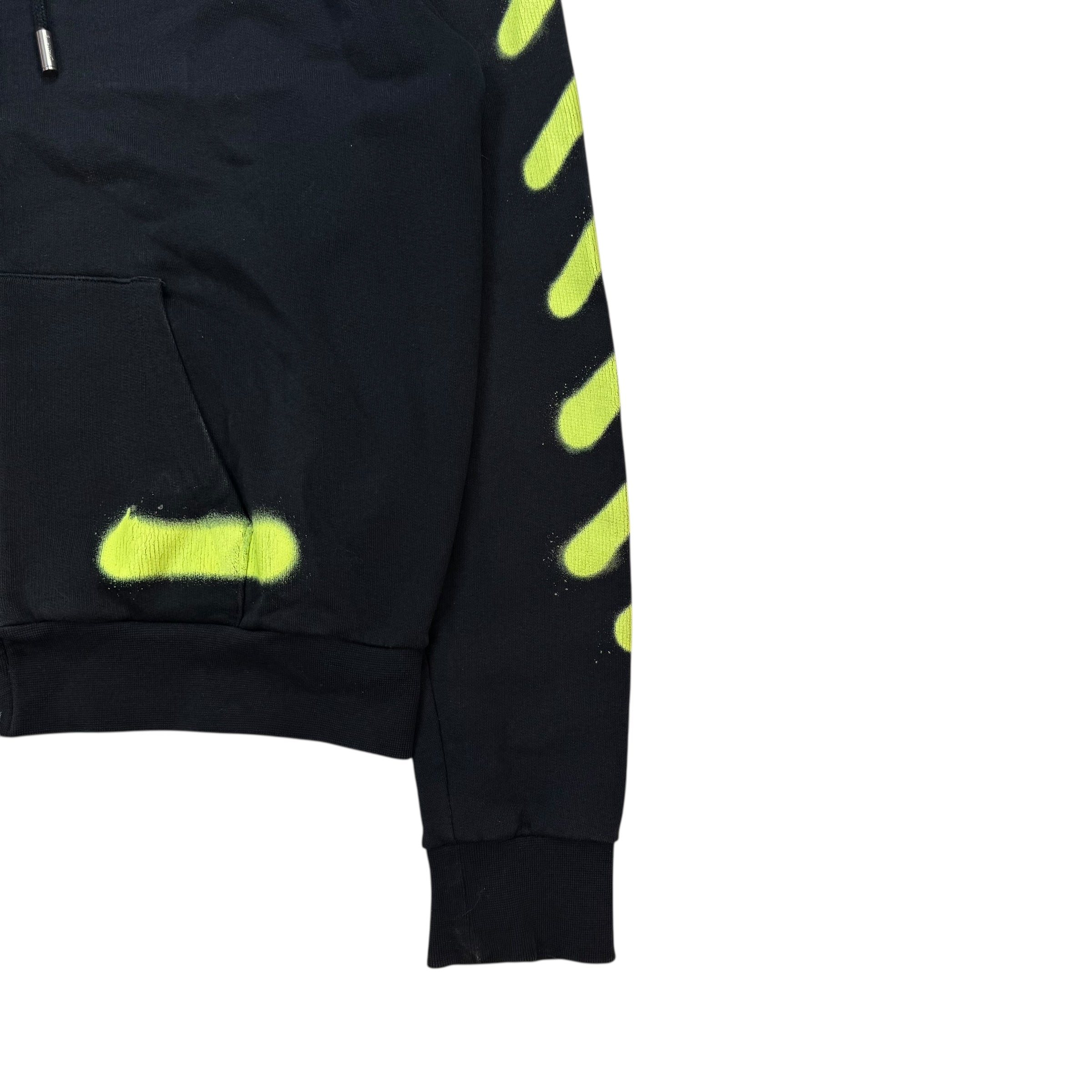 Off-White Diagonal Spray Green Zip Up Hoodie Black