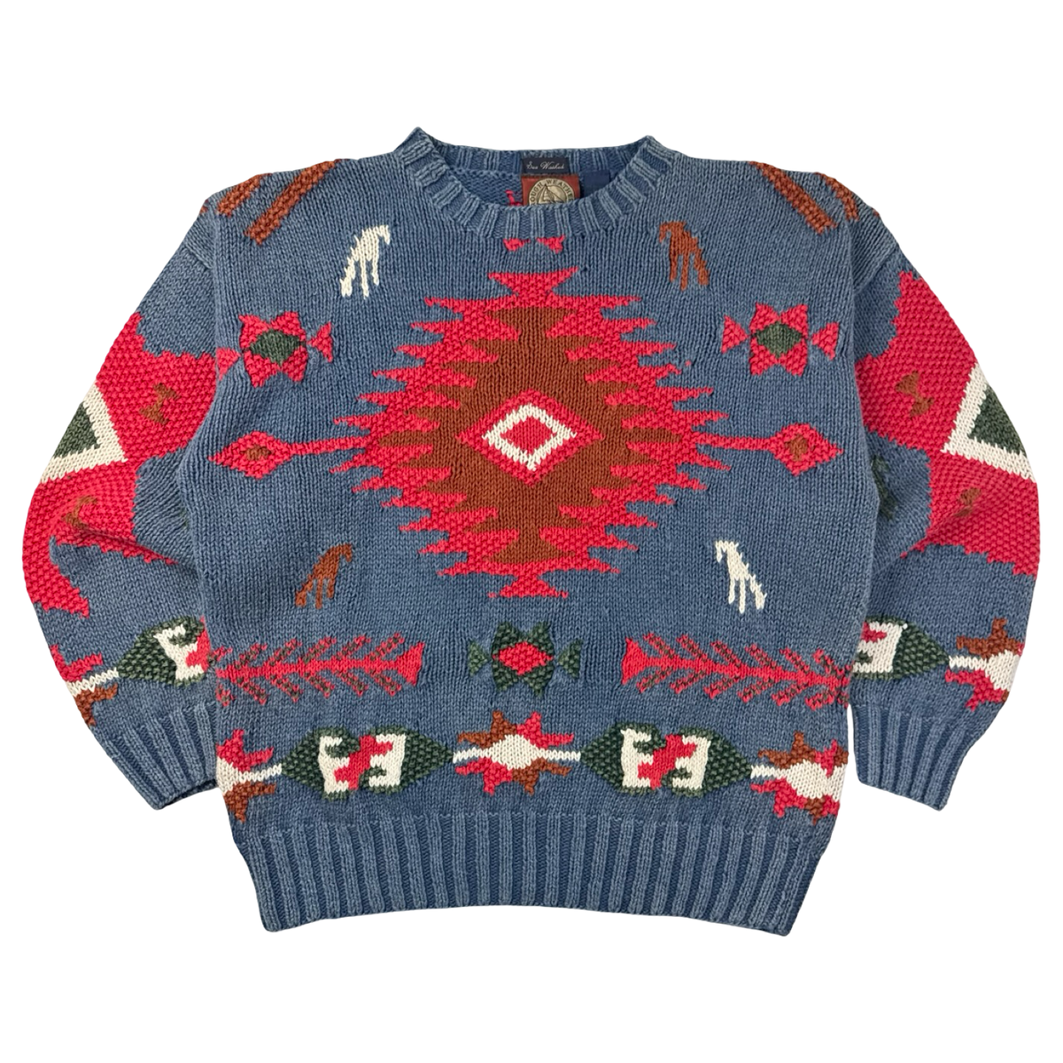 Vintage Western Aztec Pattern Heavy Knit Sweater Blue