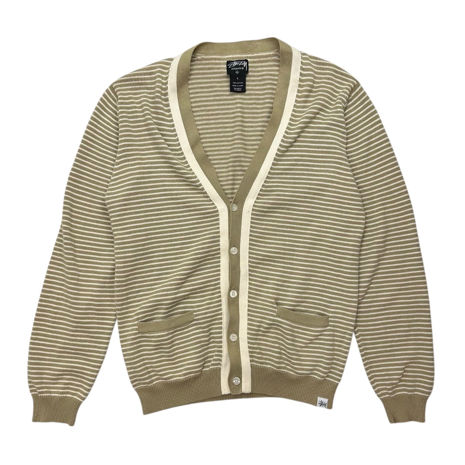 Stussy Striped Cardigan Beige/White