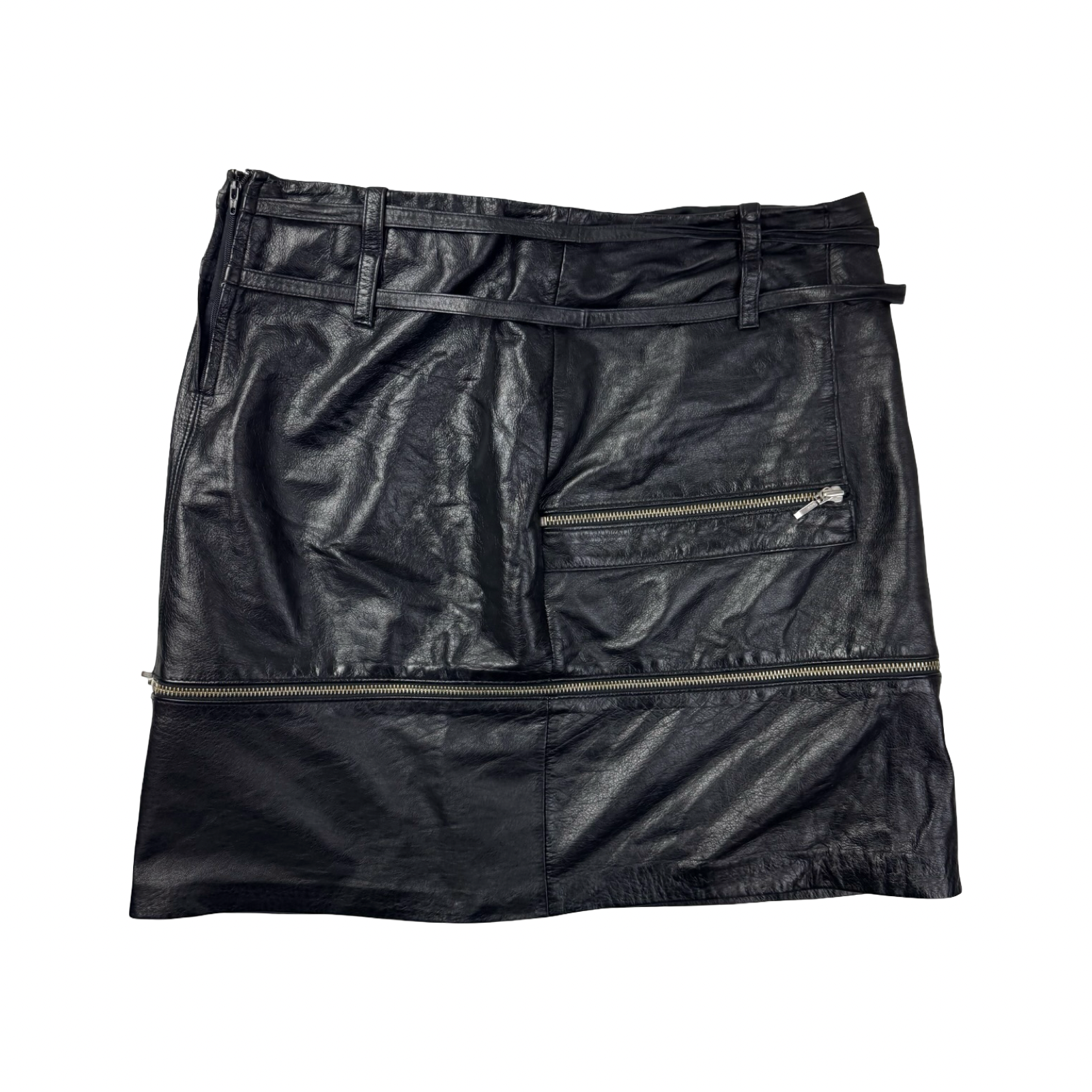 (W) Vintage 90s Danier Black Leather Zip Mini Skirt