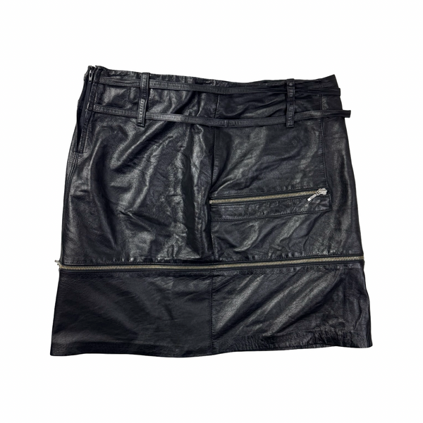 (W) Vintage 90s Danier Black Leather Zip Mini Skirt