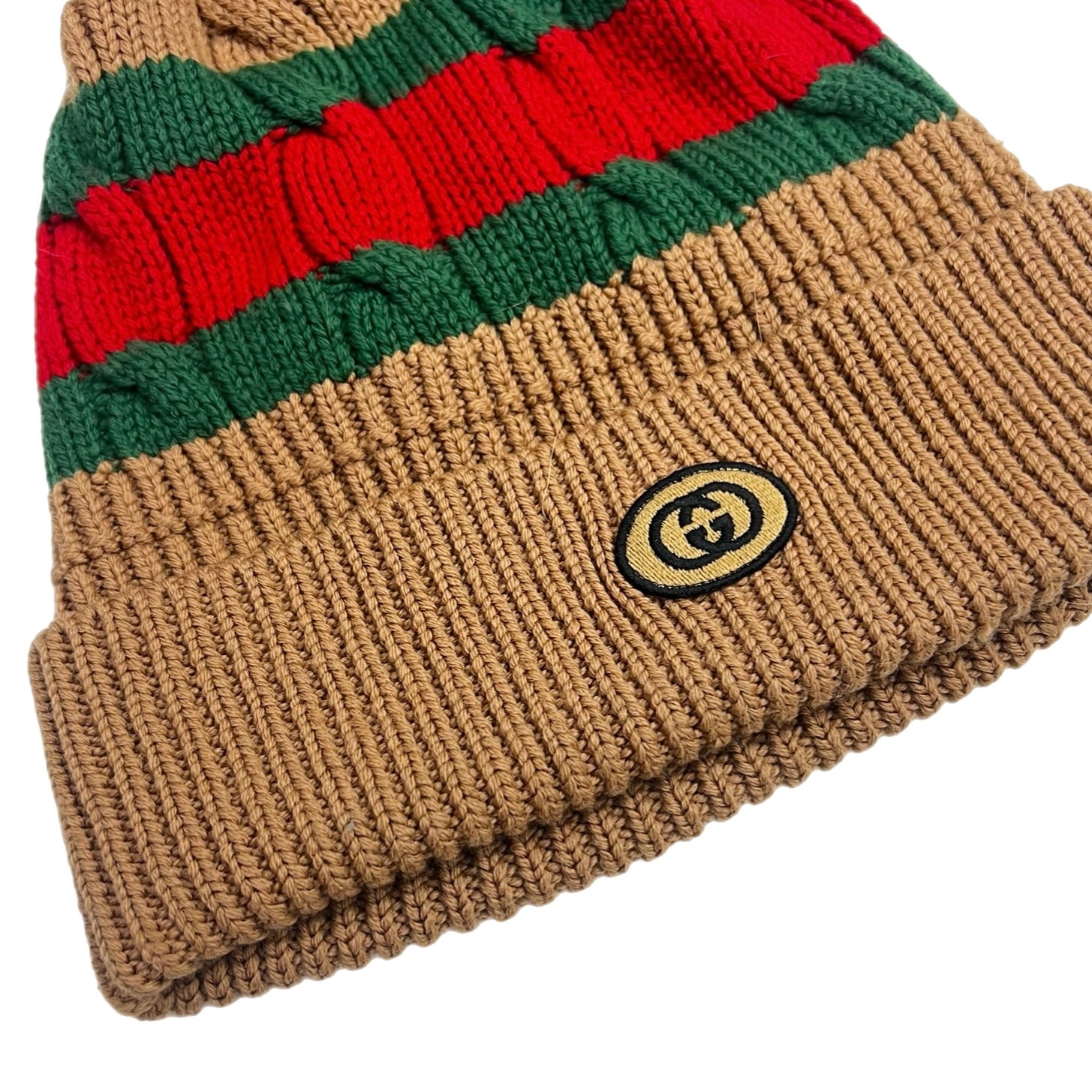Gucci Webb Patern Knit Beanie Brown/Red/Green