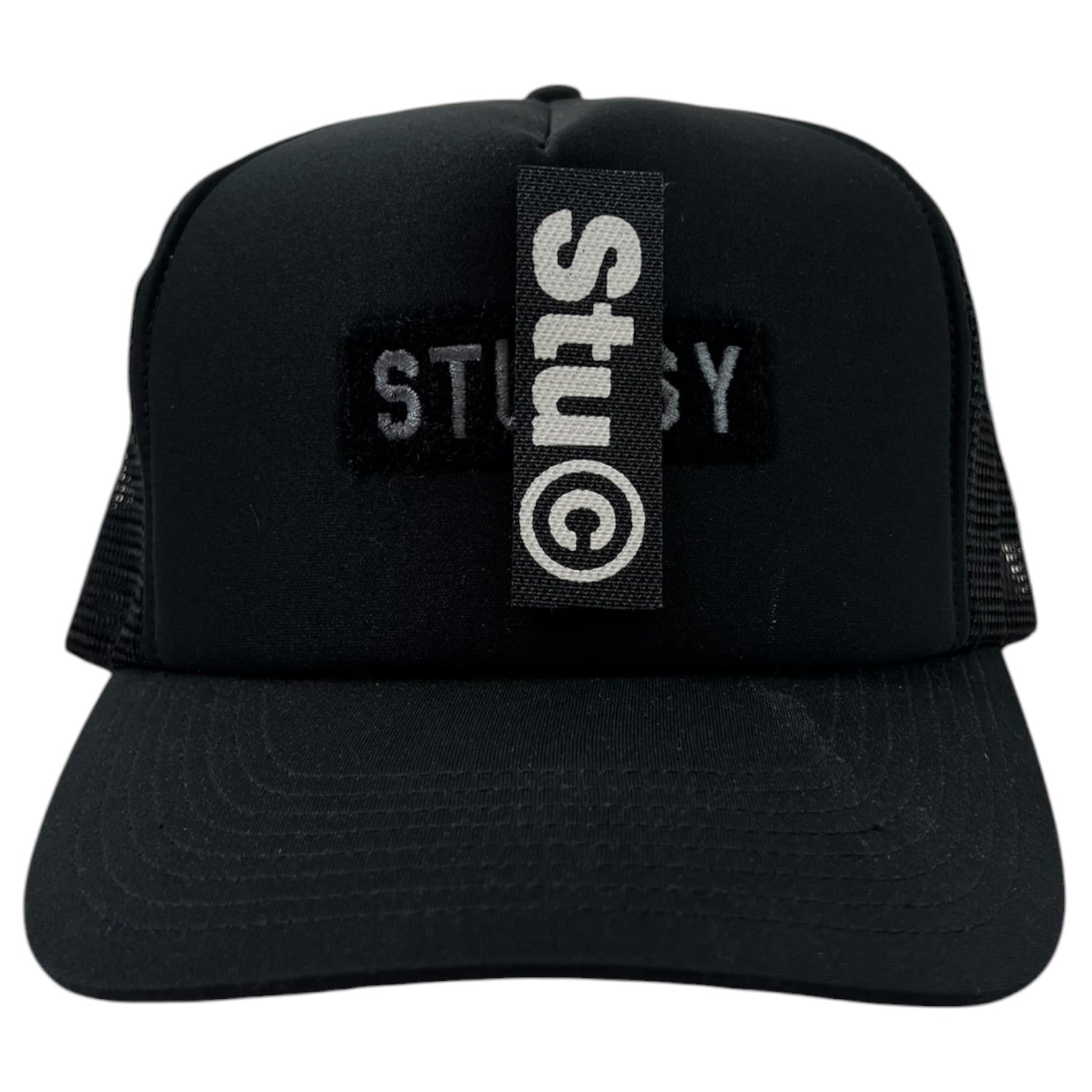 Vintage Stussy Velcro Logo Trucker Hat Black