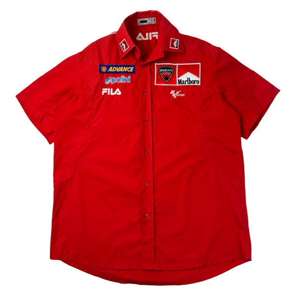 Vintage Ducati Corse Marlboro MotoGP Pit-Crew Button-Down Racing Shirt Red