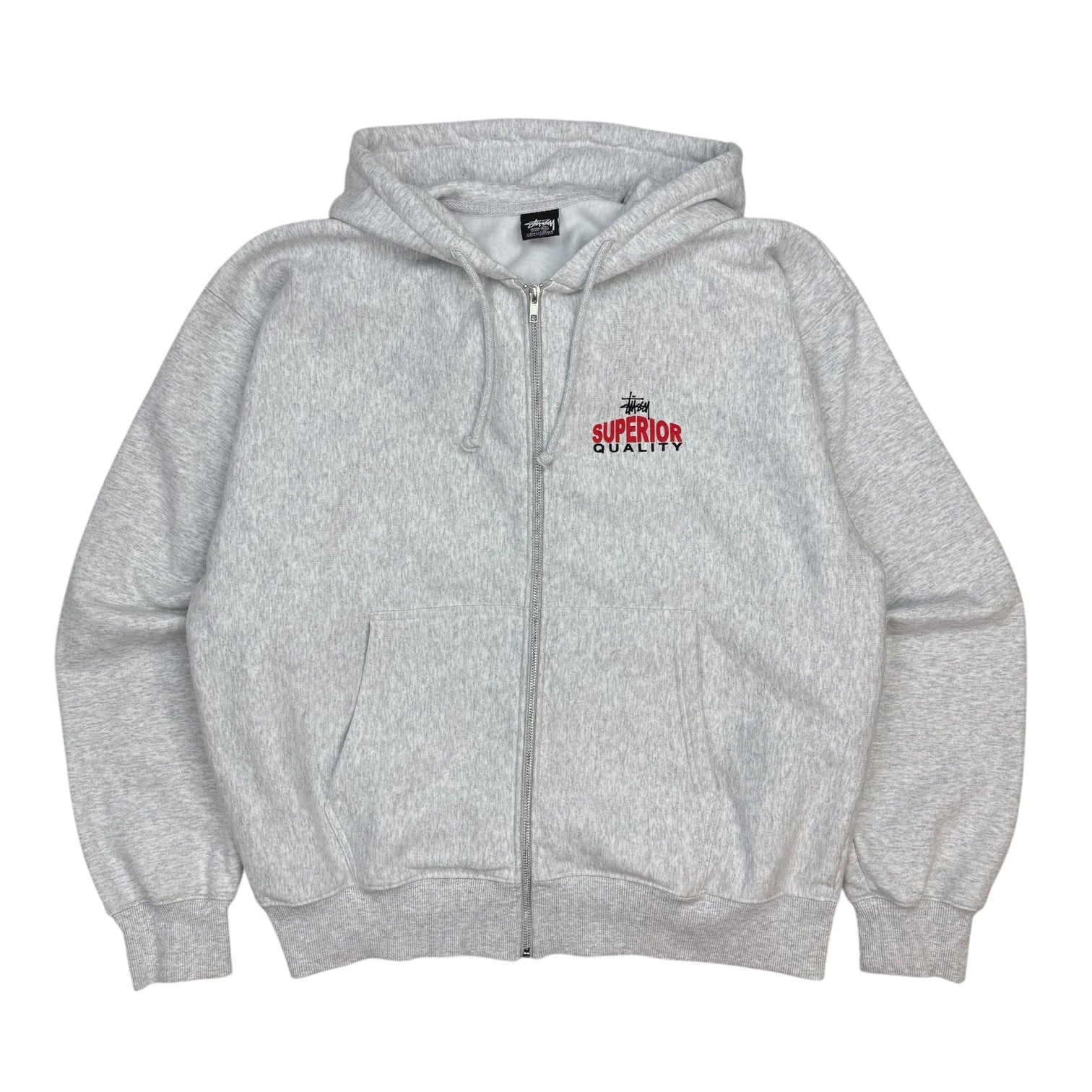 Stussy Superior Quality Zip Up Hoodie Ash Grey