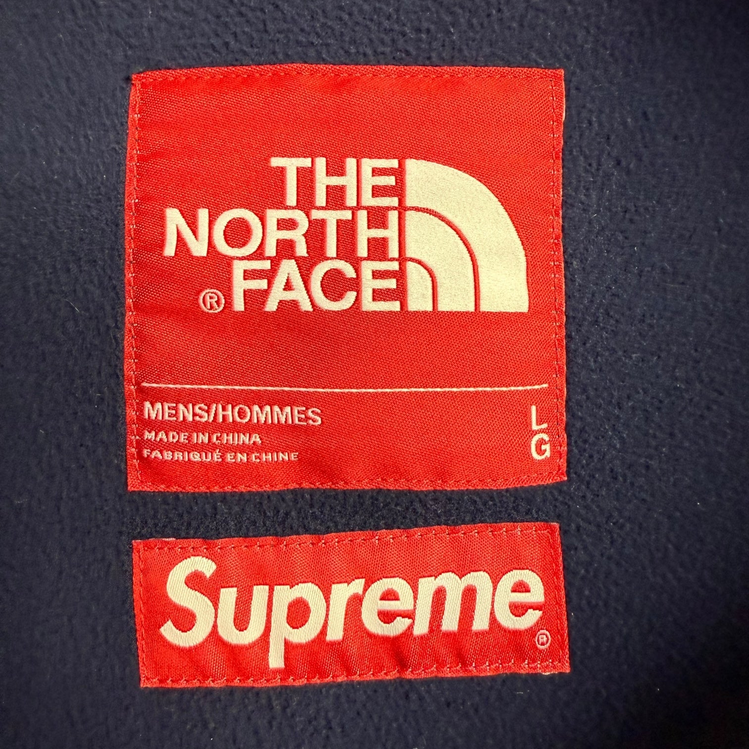 Supreme x North Face Bleached Denim Print Fleece Jacket Indigo