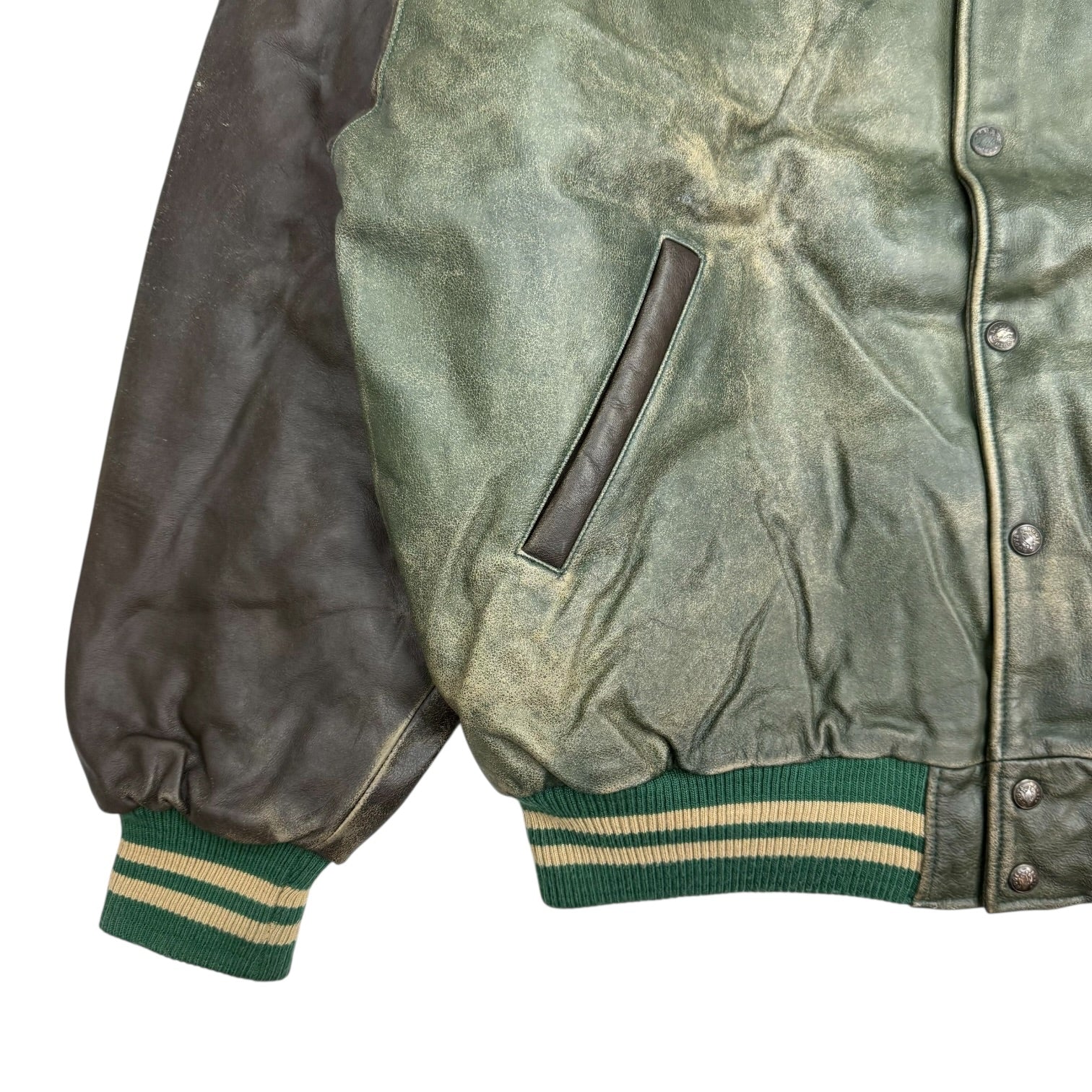 Vintage Roots Canada Telus Leather Bomber Jacket Green/Brown