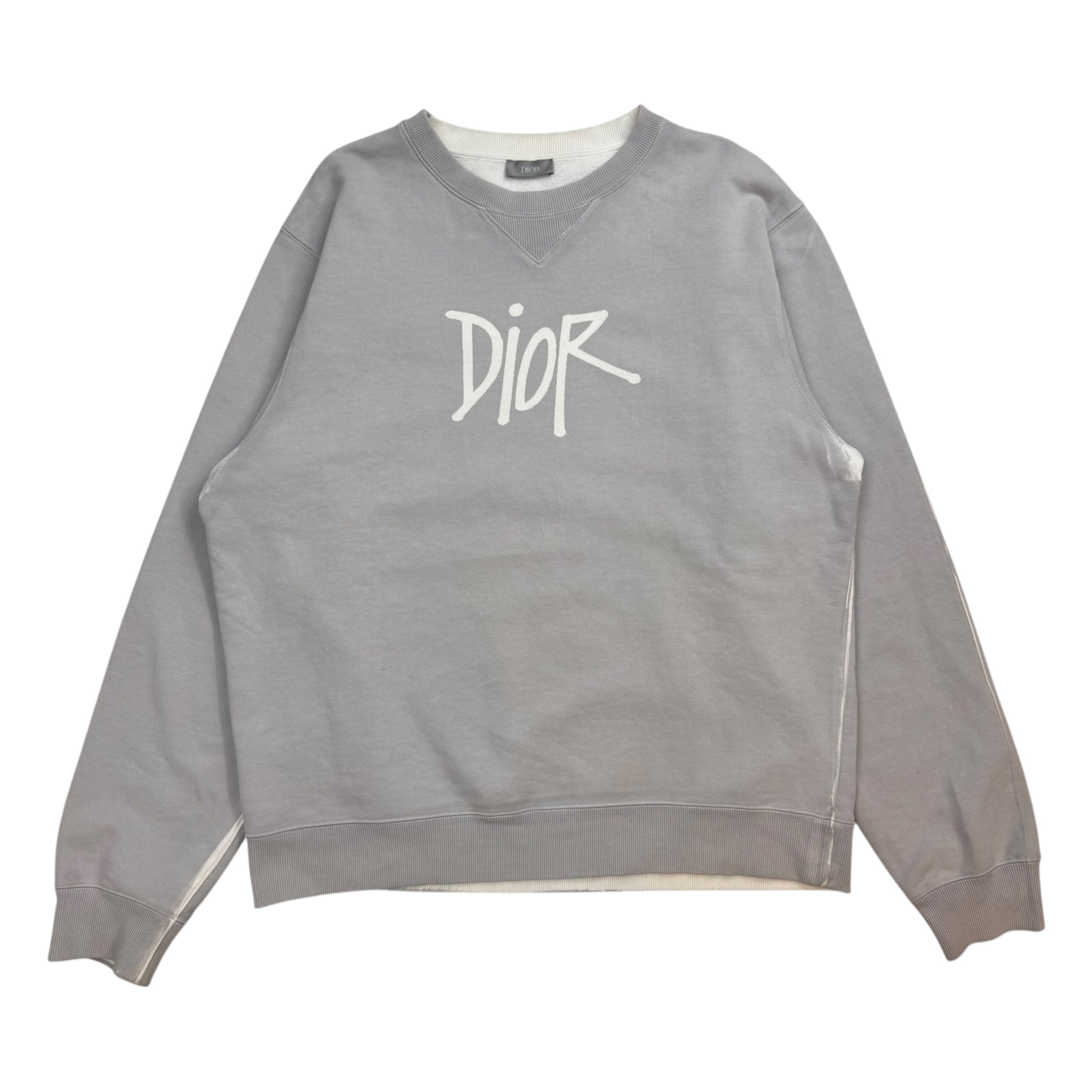 Dior x Shawn Stussy Bee Garment-Dyed Crewneck Grey