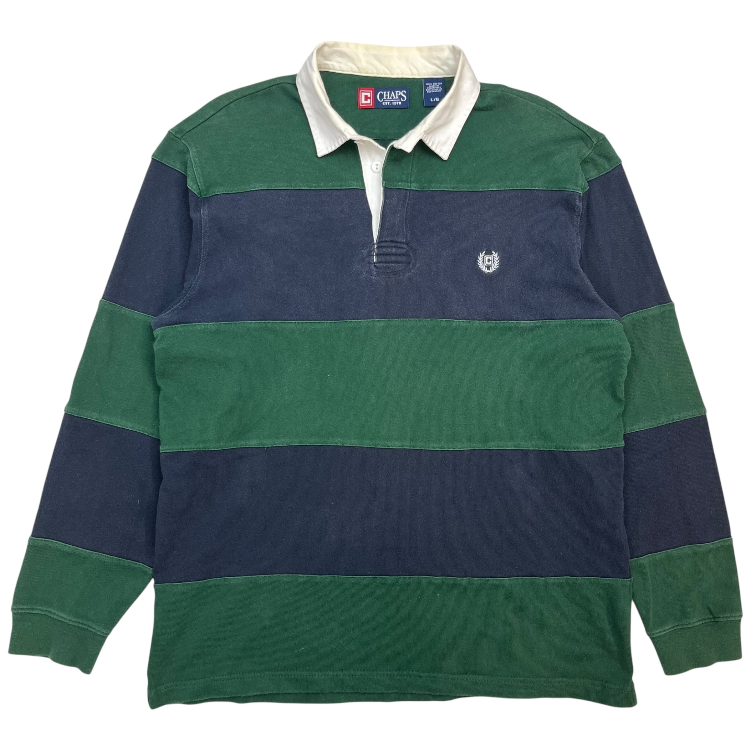 Vintage Chaps Rugby Shirt Green/Navy Blue