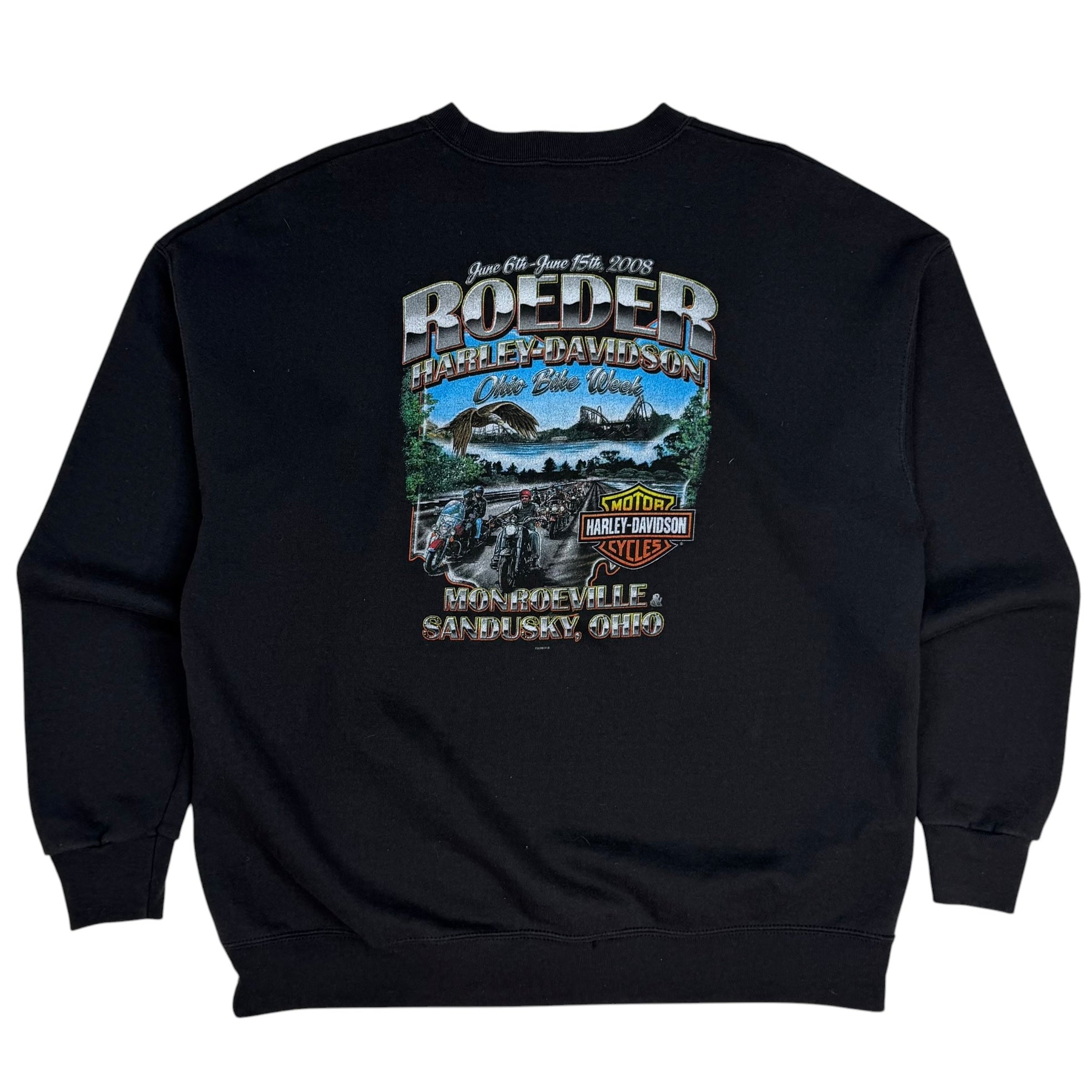 Vintage Harley Davidson Roeder Ohio Bike Week Crewneck Black