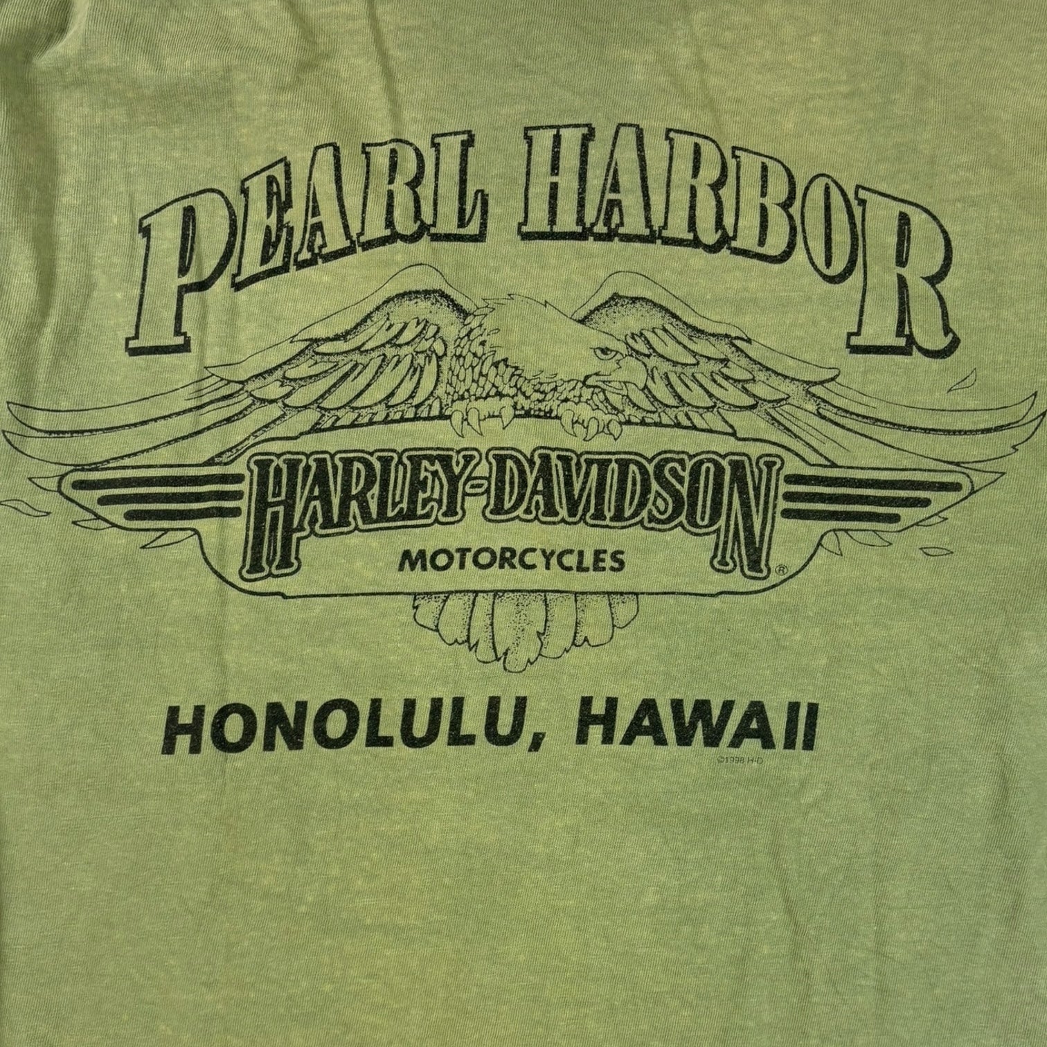 Vintage 1998 Harley Davidson Pearl Harbor T-Shirt Green