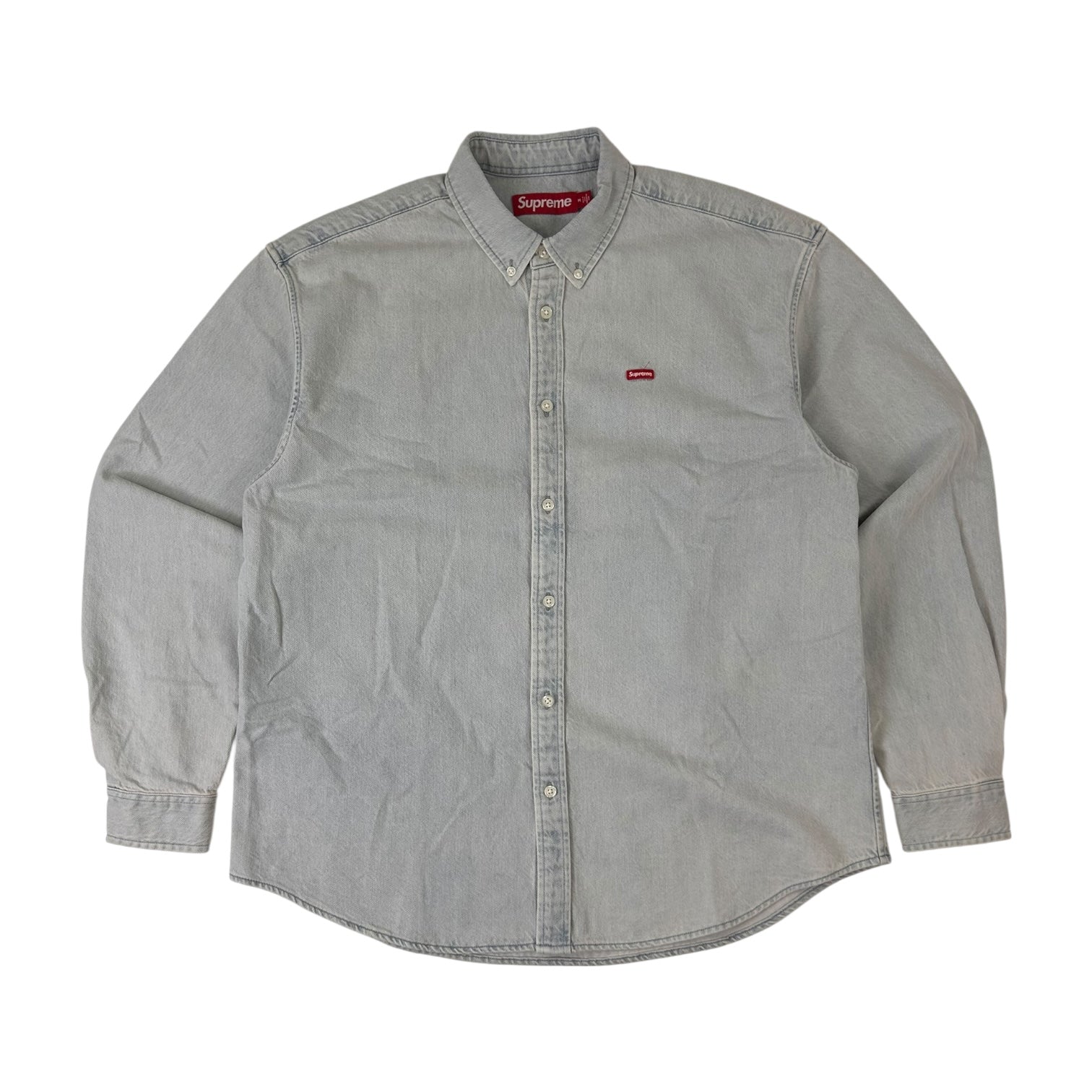 Supreme Small Box Logo Denim Long Sleeve Button Up Light Washed