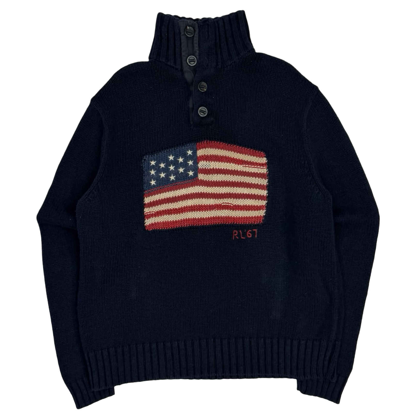 Vintage Polo Ralph Lauren Flag RL‘67 Mock Neck Sweater Navy