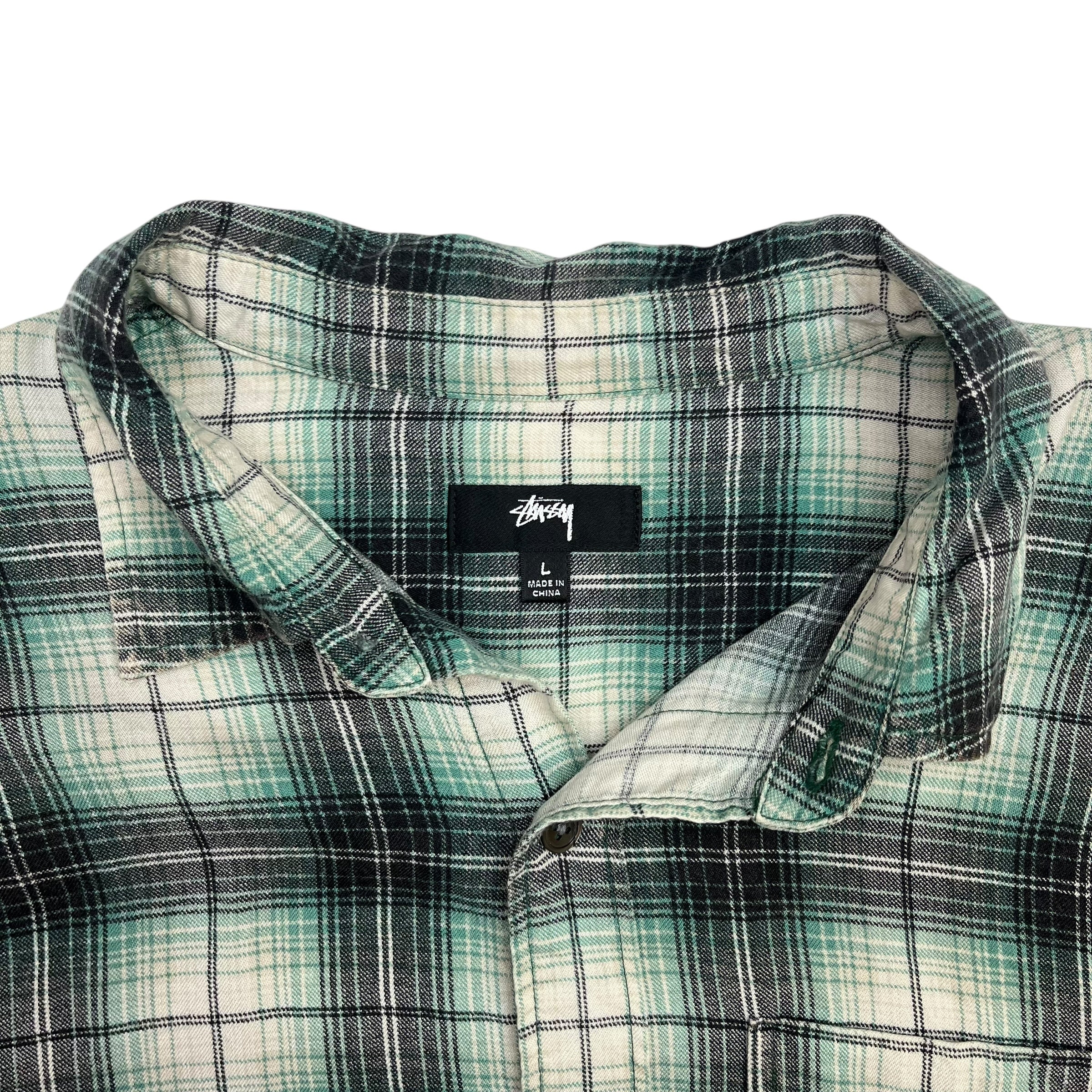 Stussy Button Down Plaid Shirt White/Green