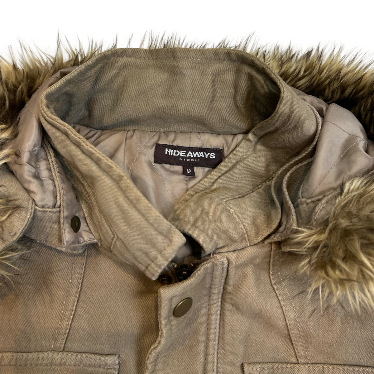 Hideaways Nicole Khaki Canvas Cargo Pocket Fur Trim Jacket